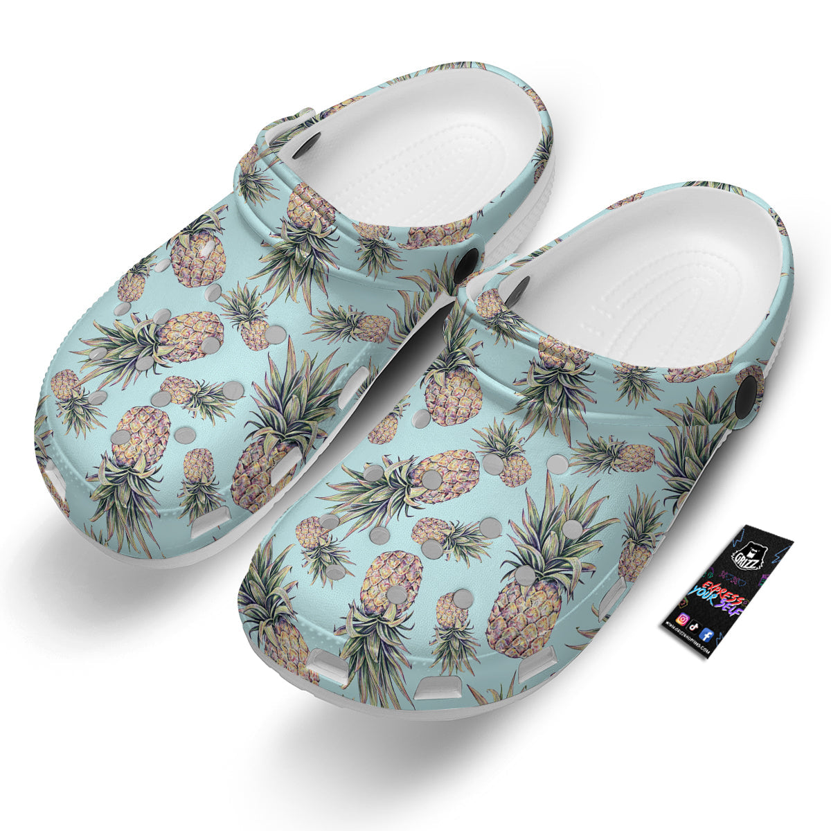 Pineapple White Watercolor Print Pattern Clog-grizzshop