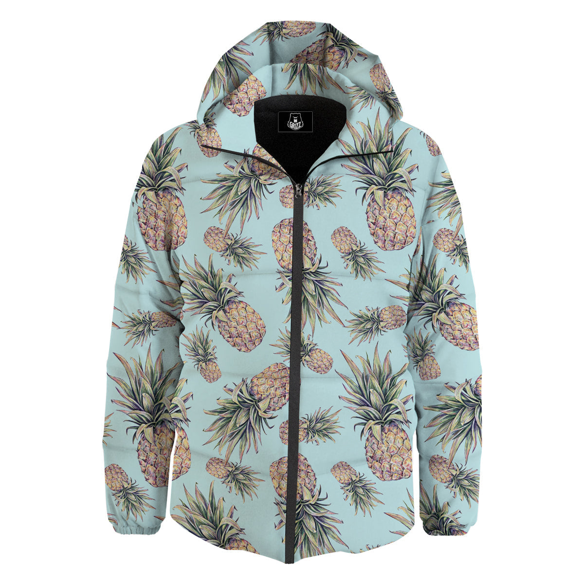 Pineapple White Watercolor Print Pattern Down Jacket-grizzshop