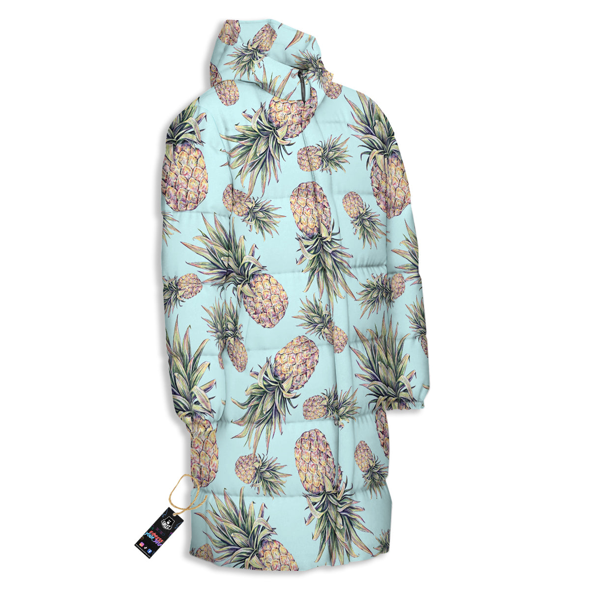 Pineapple White Watercolor Print Pattern Long Down Jacket-grizzshop