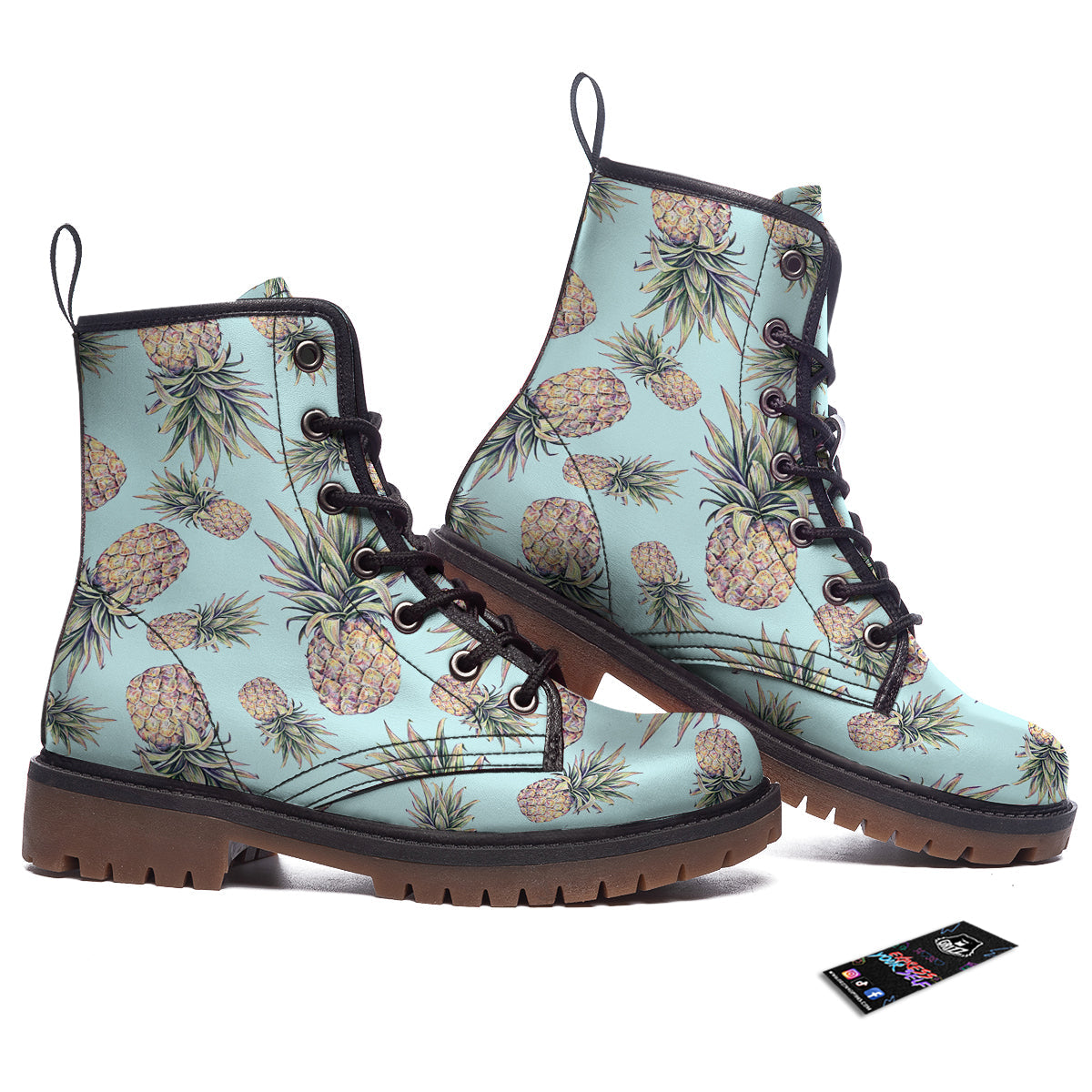 Pineapple White Watercolor Print Pattern Work Boots-grizzshop