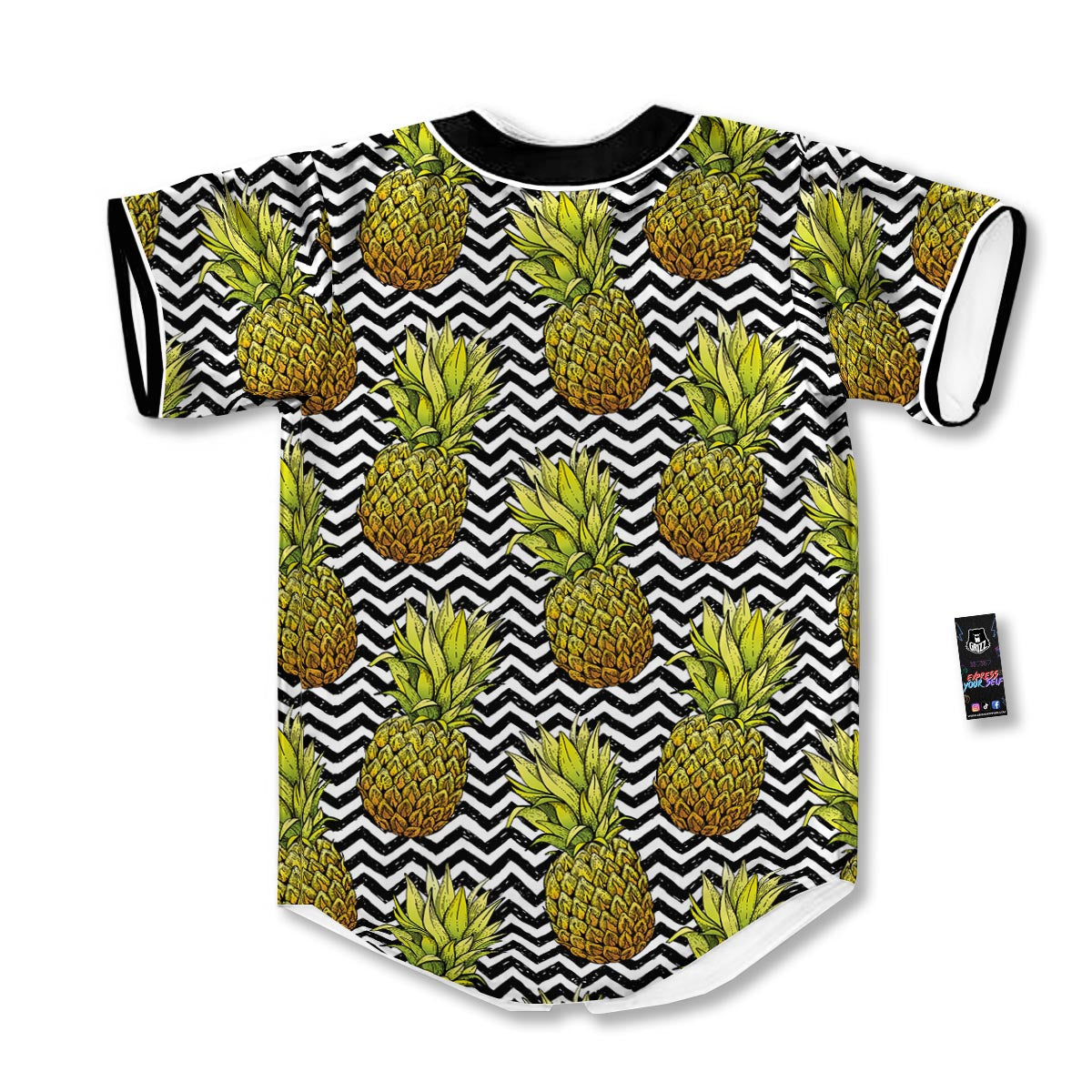 Pineapple White Zig Zag Print Pattern Baseball Jersey-grizzshop