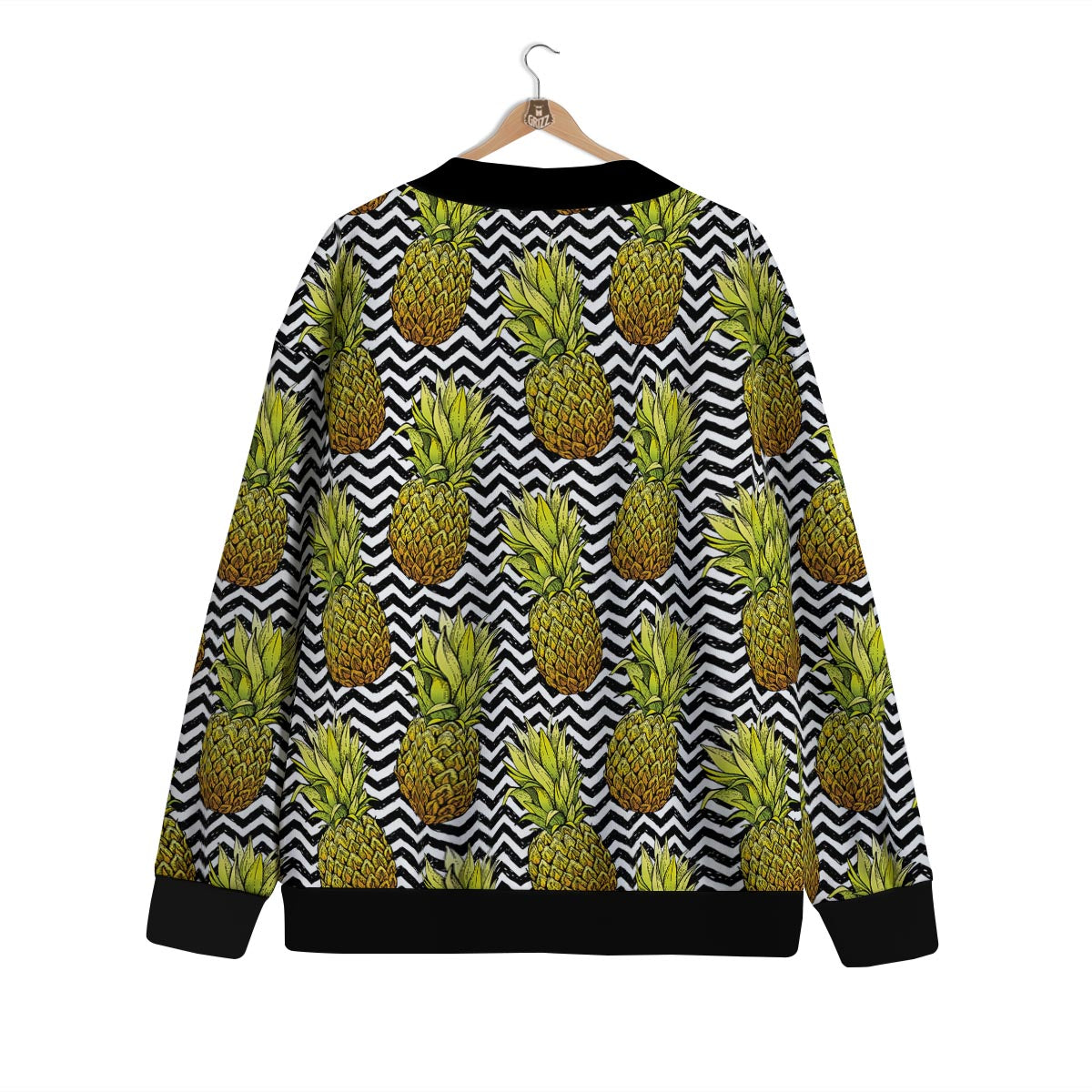 Pineapple White Zig Zag Print Pattern Cardigan-grizzshop