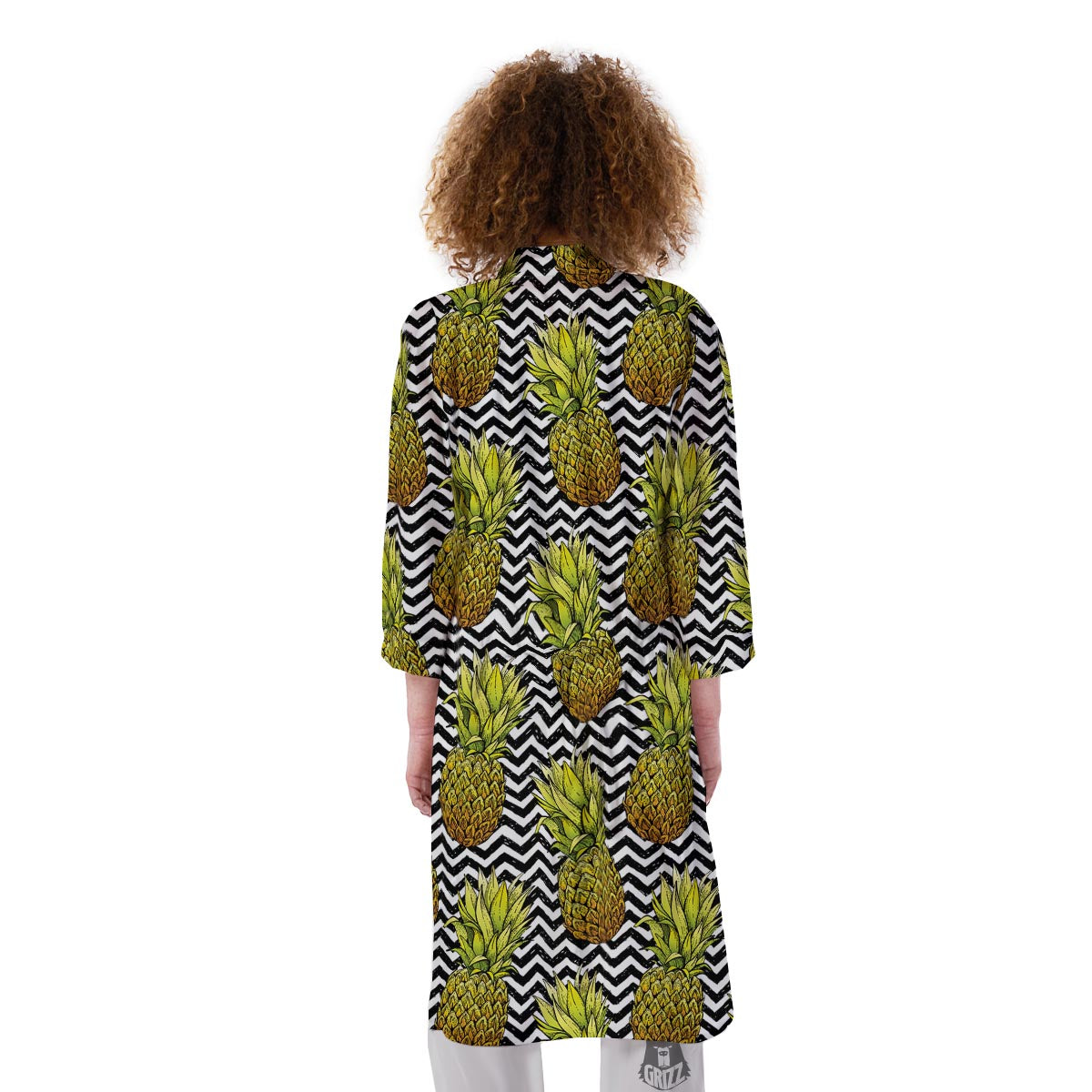 Pineapple White Zig Zag Print Pattern Kimono-grizzshop