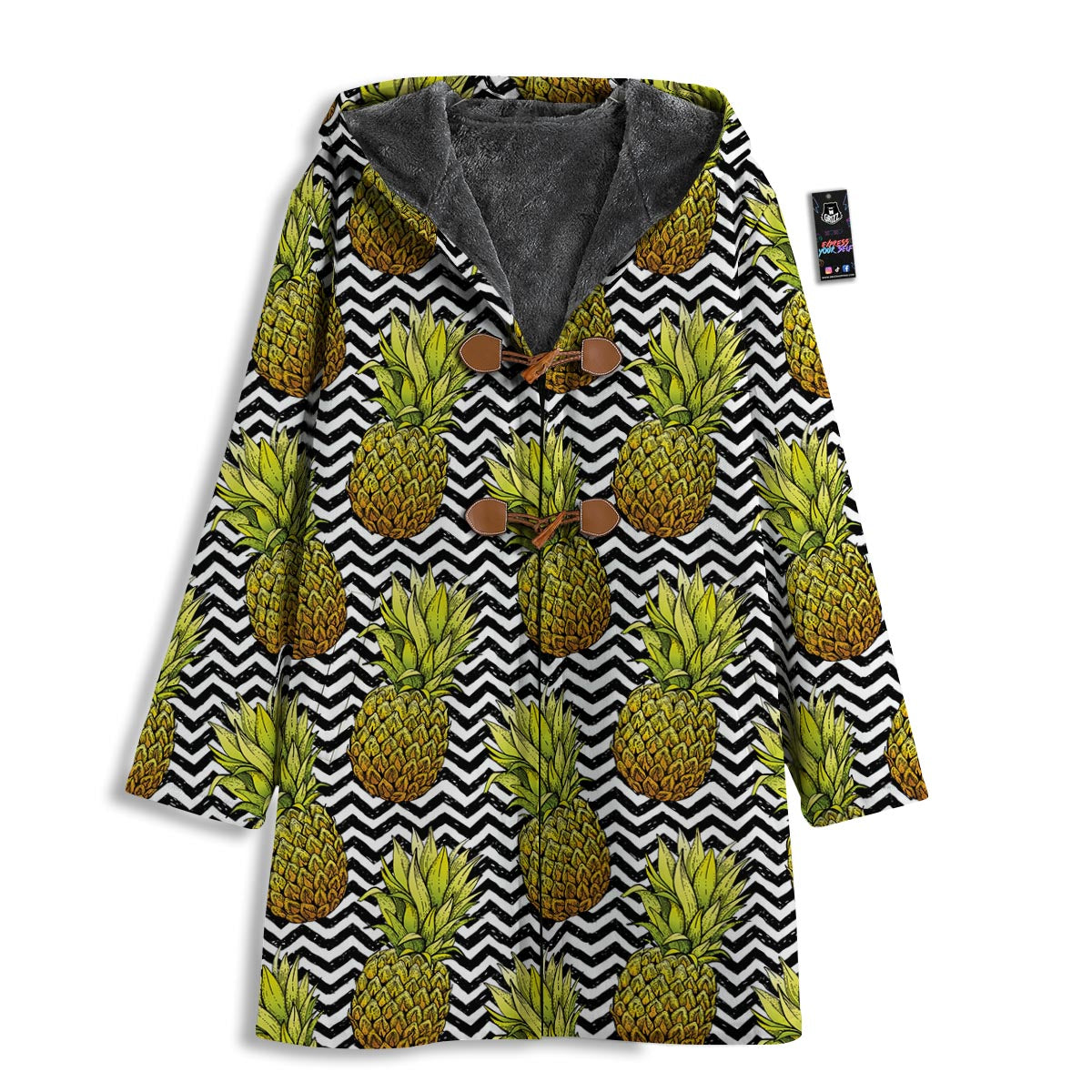 Pineapple White Zig Zag Print Pattern Men's Windbreaker Jacket-grizzshop