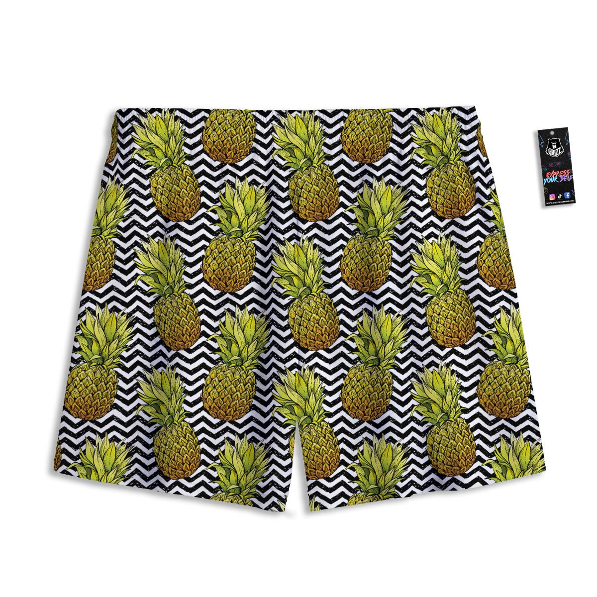 Pineapple White Zig Zag Print Pattern Mesh Shorts-grizzshop
