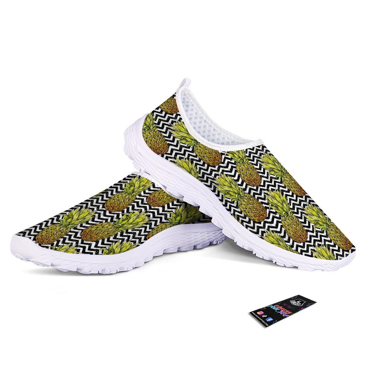 Pineapple White Zig Zag Print Pattern Nurse Shoes-grizzshop
