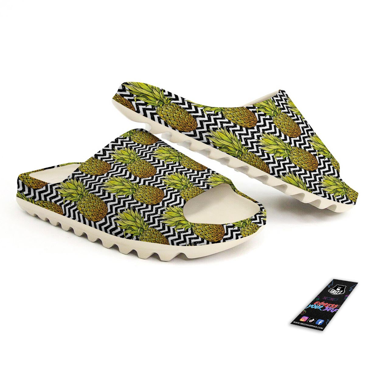 Pineapple White Zig Zag Print Pattern Sandals-grizzshop