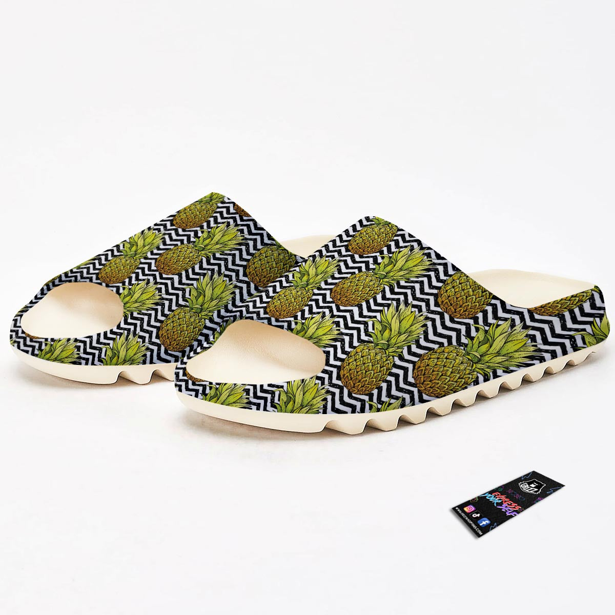 Pineapple White Zig Zag Print Pattern Sandals-grizzshop