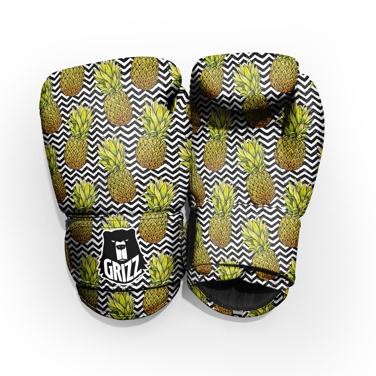 Pineapple White Zig Zag Print Pattern Sparring Gloves-grizzshop