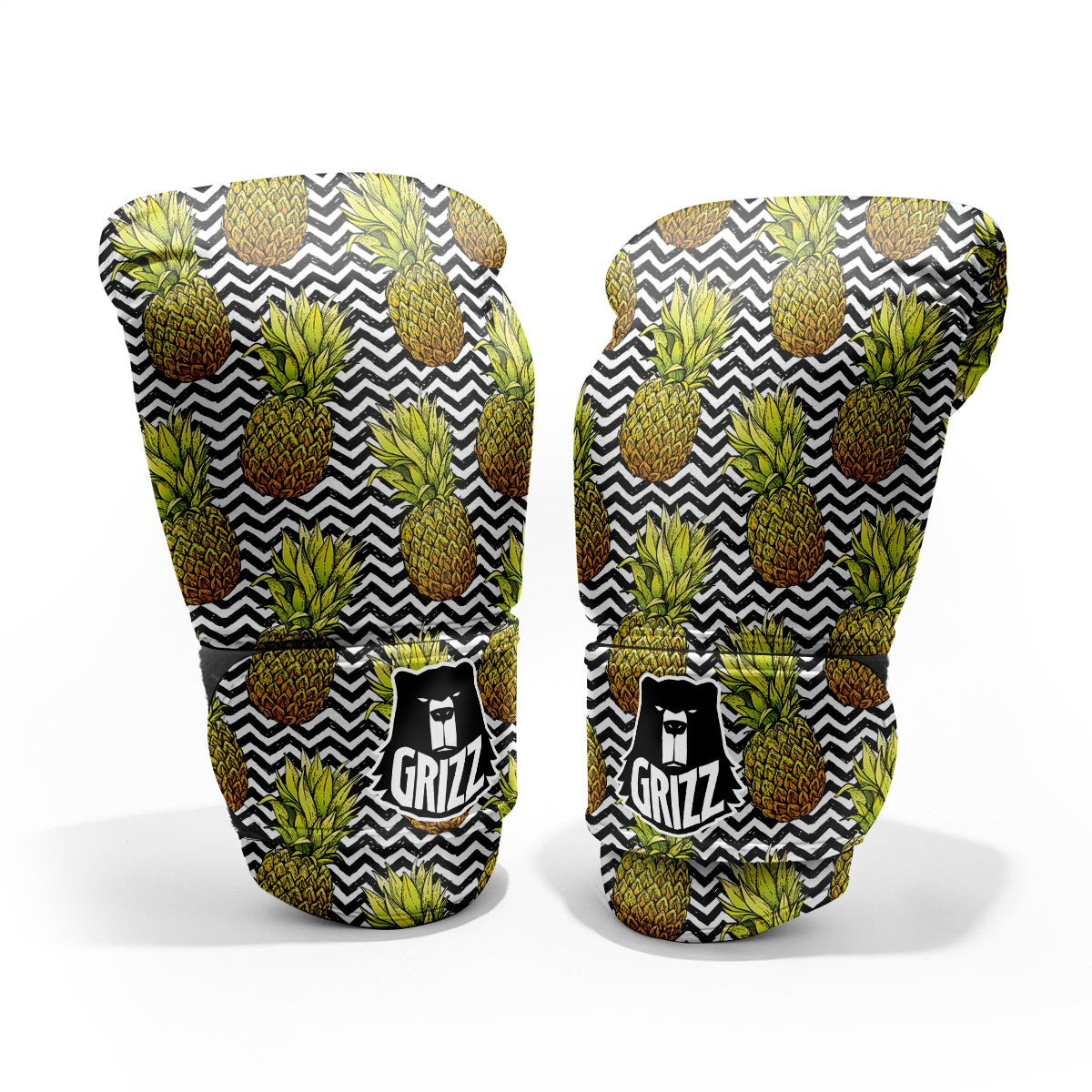 Pineapple White Zig Zag Print Pattern Sparring Gloves-grizzshop