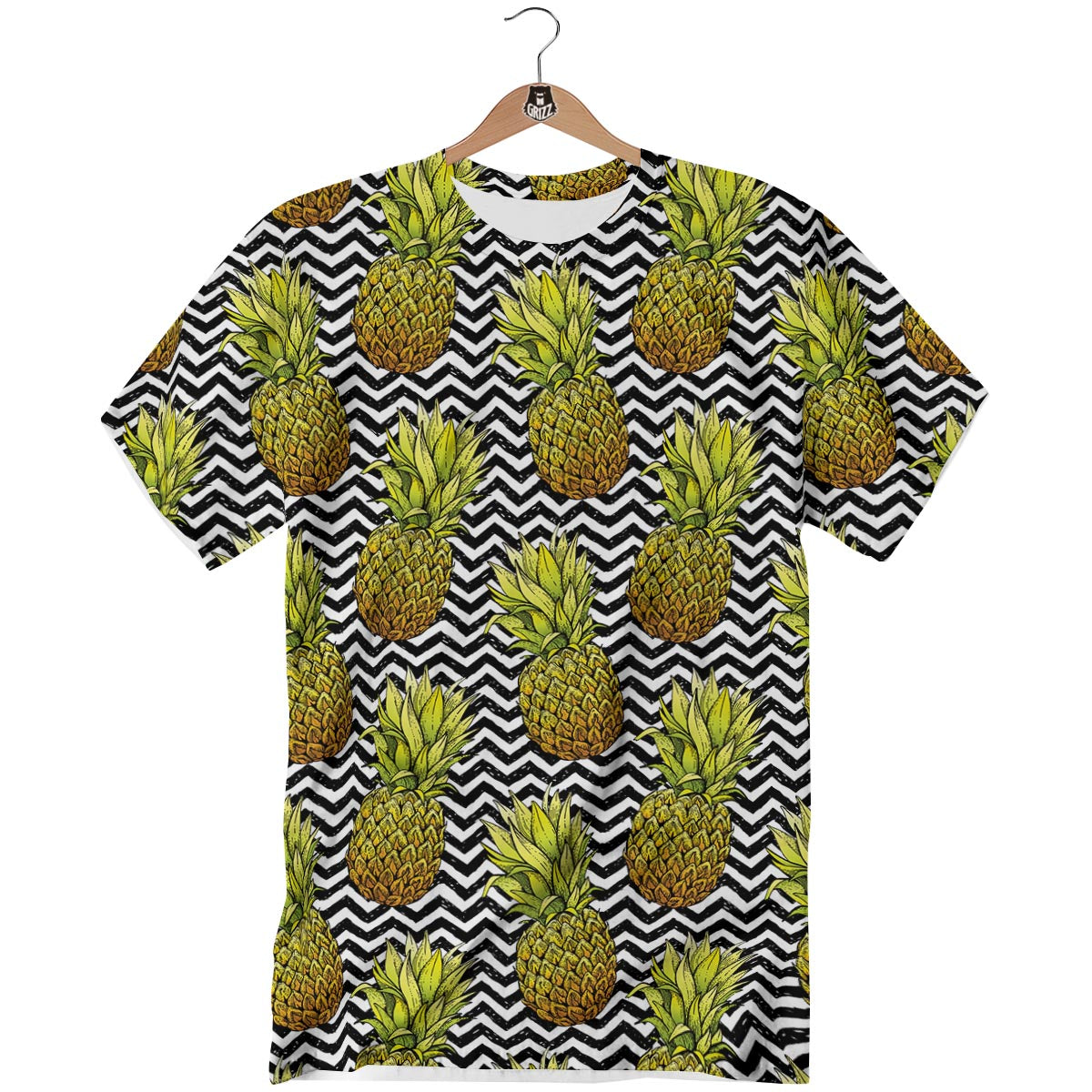 Pineapple White Zig Zag Print Pattern T-Shirt-grizzshop