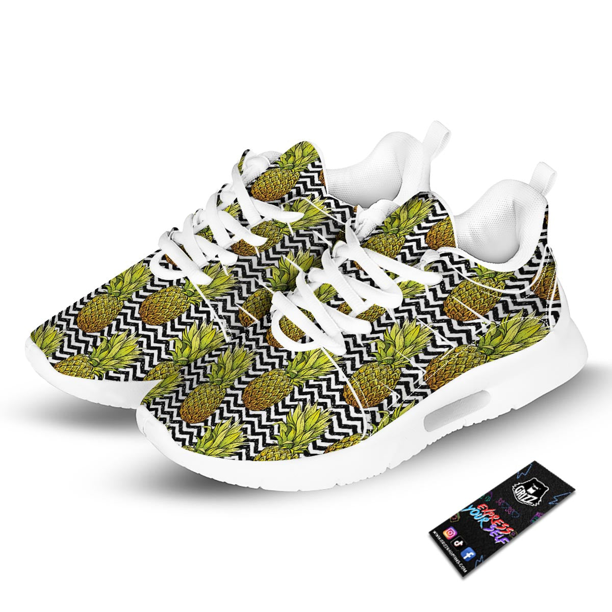 Pineapple White Zig Zag Print Pattern Tennis Shoes-grizzshop