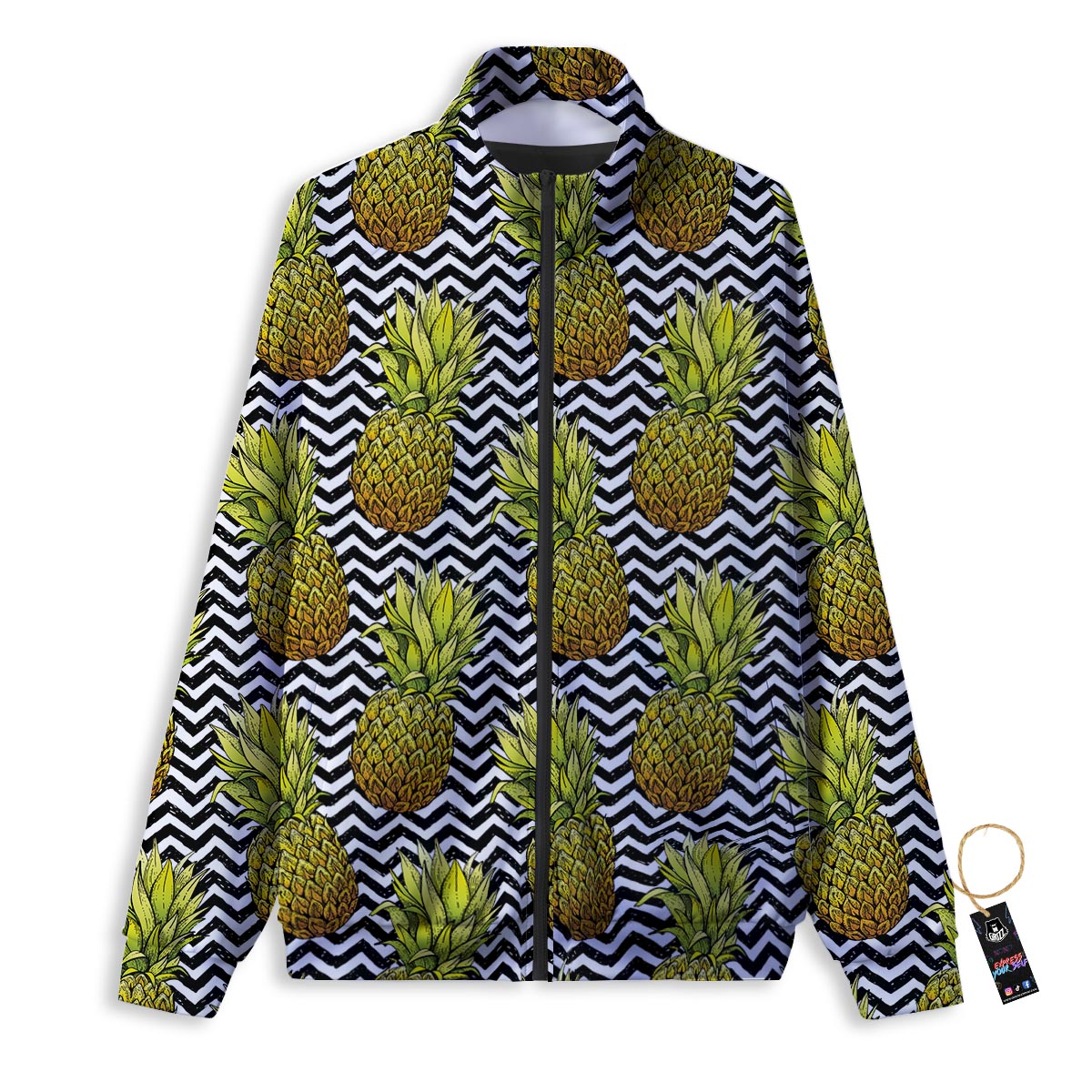 Pineapple White Zig Zag Print Pattern Track Jacket-grizzshop