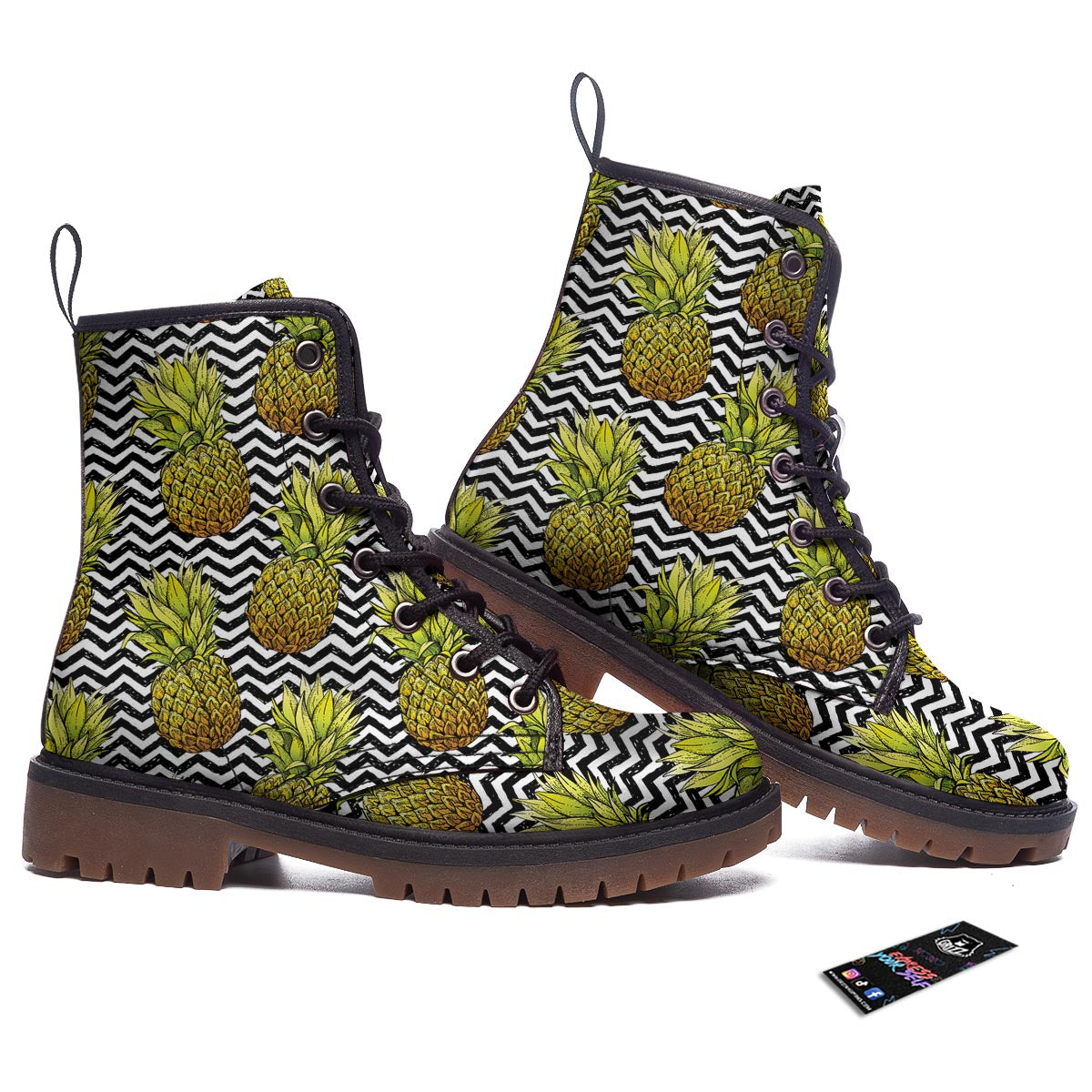 Pineapple White Zig Zag Print Pattern Work Boots-grizzshop
