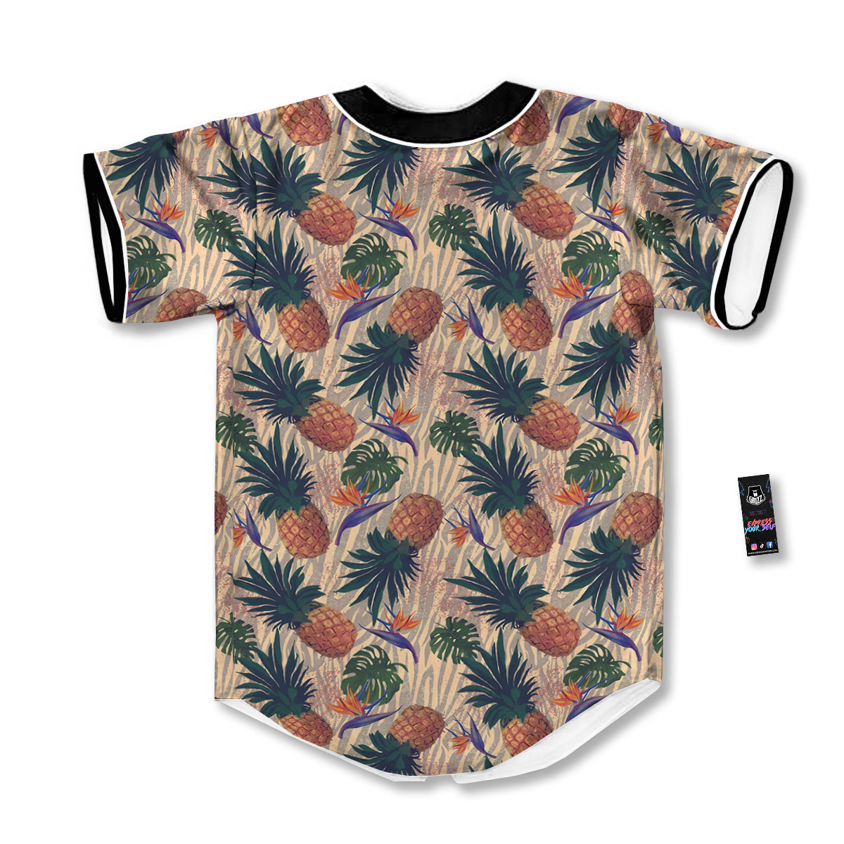 Pineapple Zebra Beige Print Pattern Baseball Jersey-grizzshop