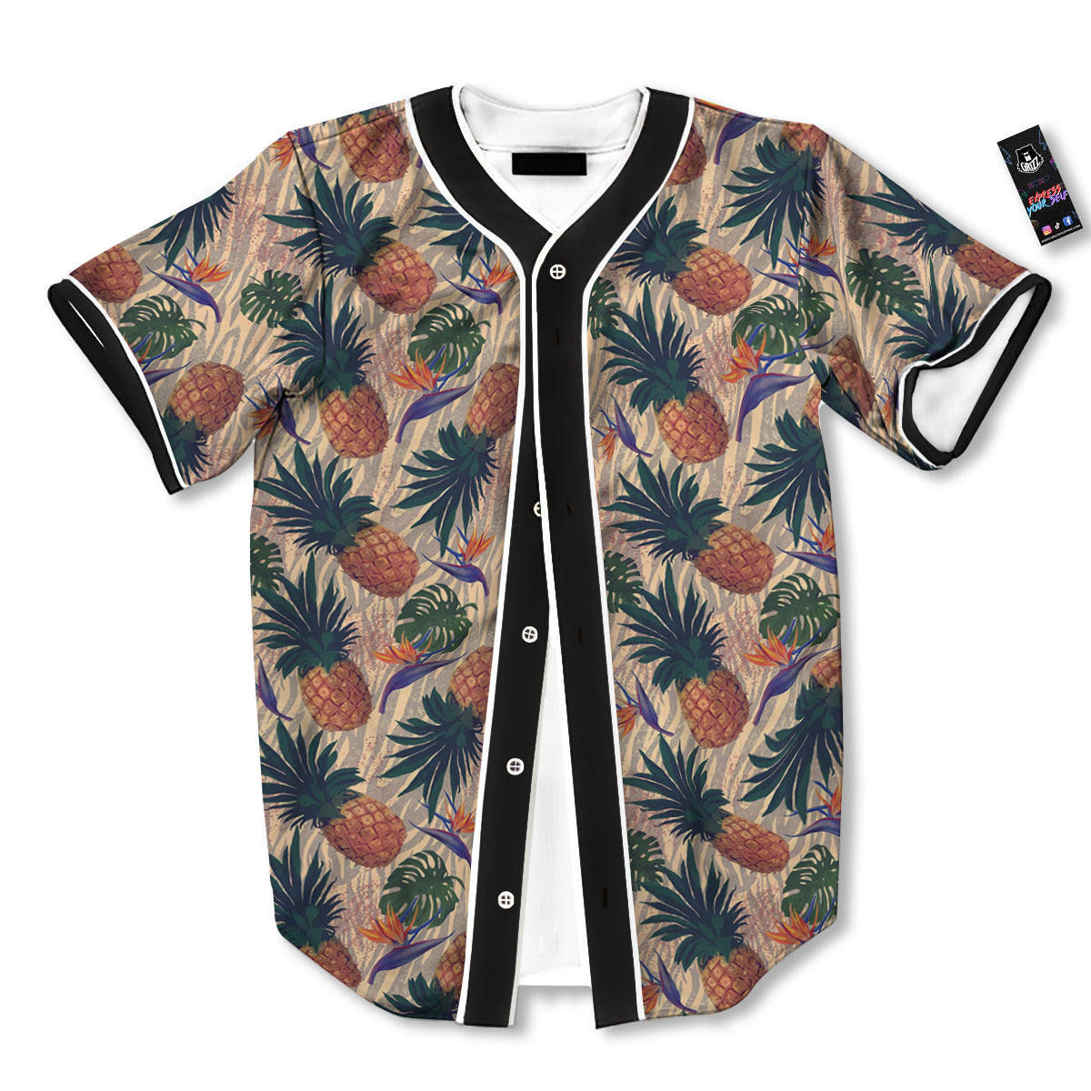 Pineapple Zebra Beige Print Pattern Baseball Jersey-grizzshop