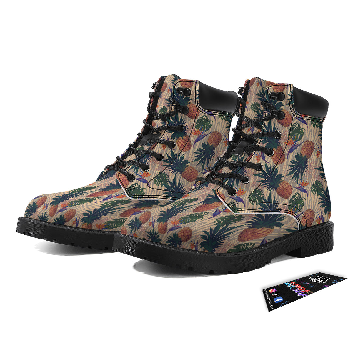Pineapple Zebra Beige Print Pattern Boots-grizzshop