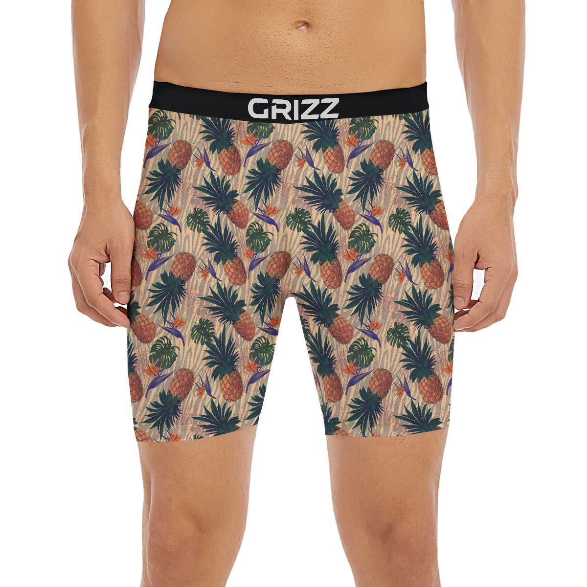 Pineapple Zebra Beige Print Pattern Boxer Briefs-grizzshop