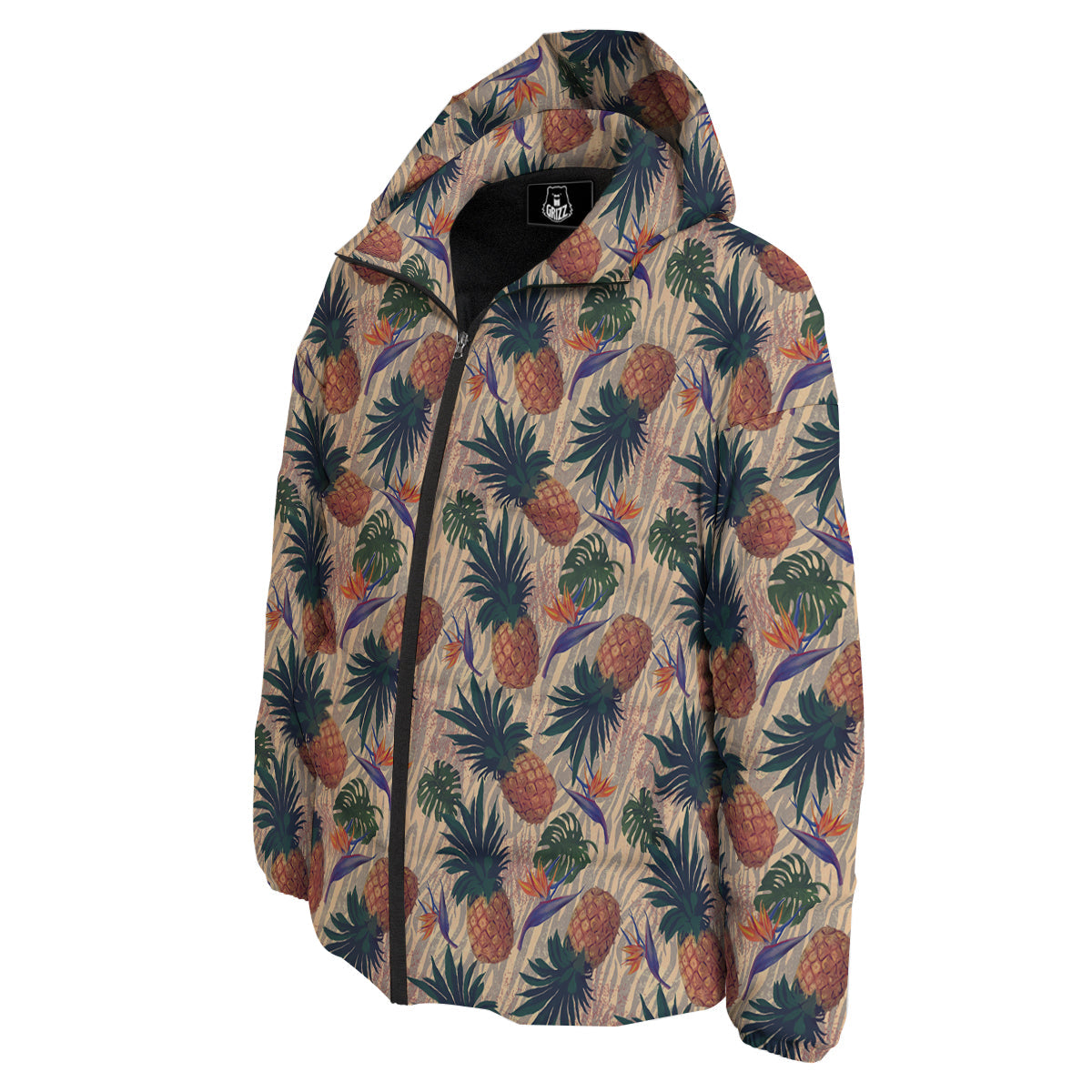 Pineapple Zebra Beige Print Pattern Down Jacket-grizzshop