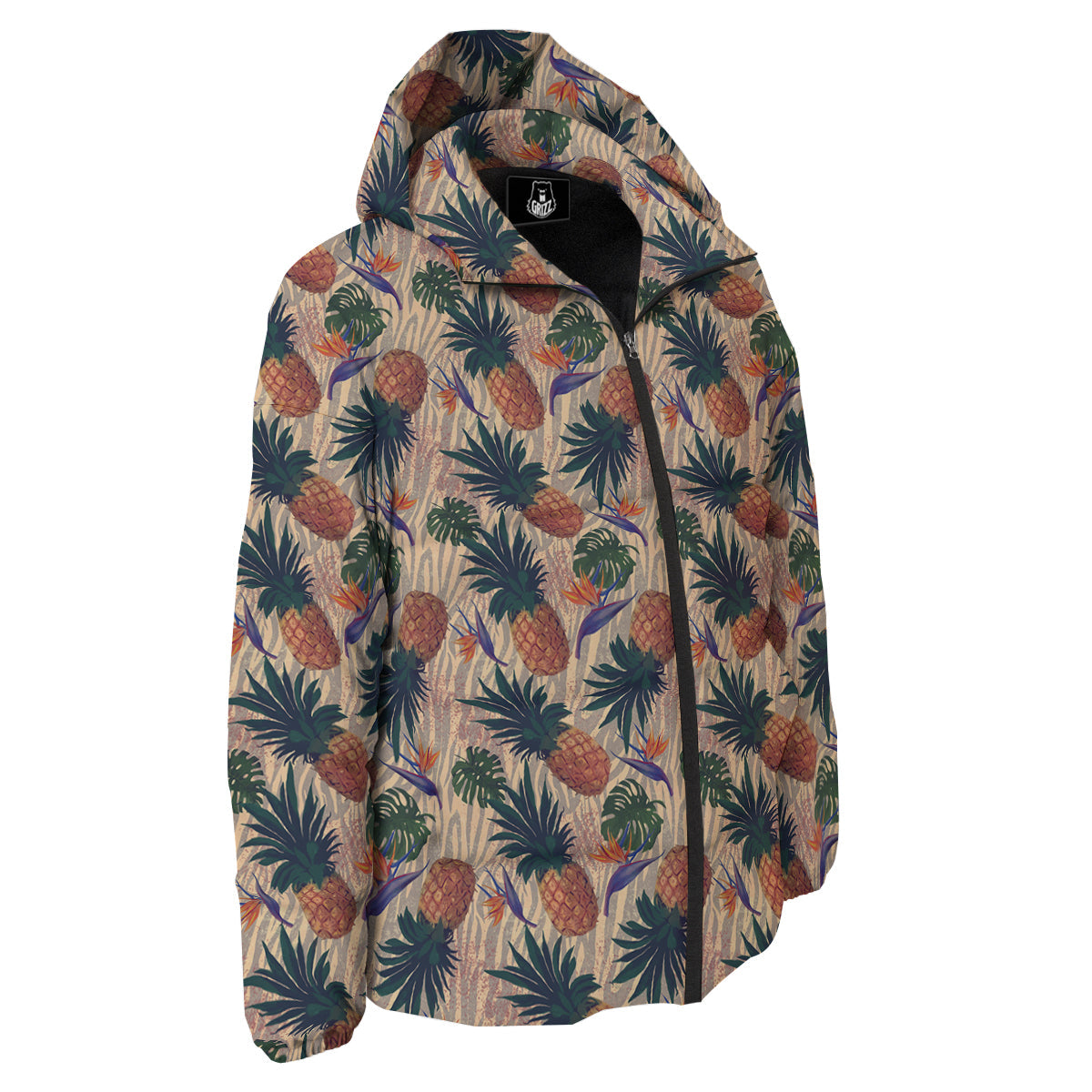 Pineapple Zebra Beige Print Pattern Down Jacket-grizzshop