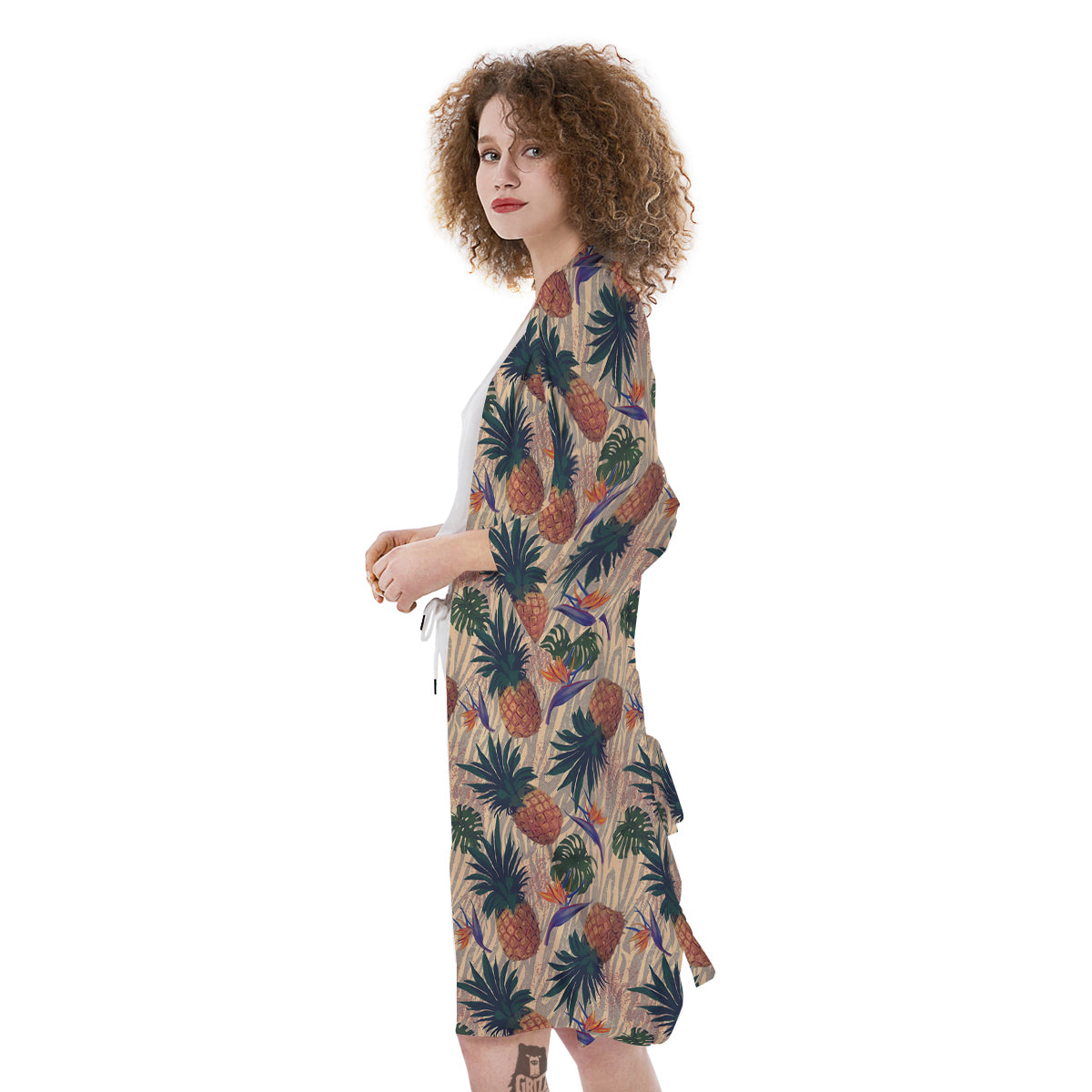 Pineapple Zebra Beige Print Pattern Kimono-grizzshop