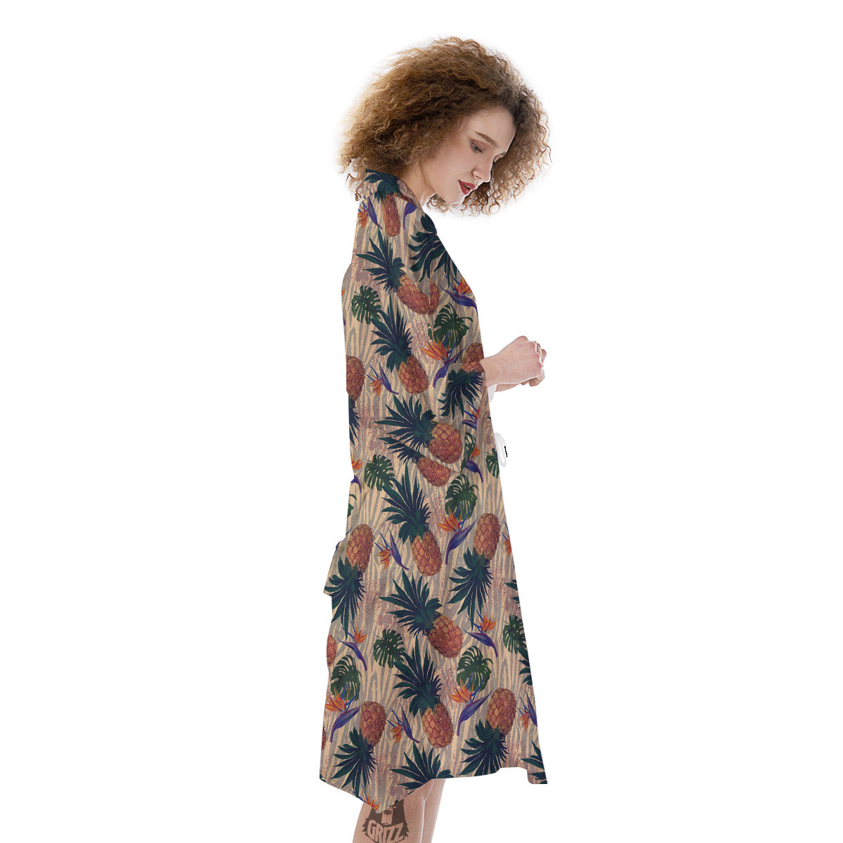 Pineapple Zebra Beige Print Pattern Kimono-grizzshop