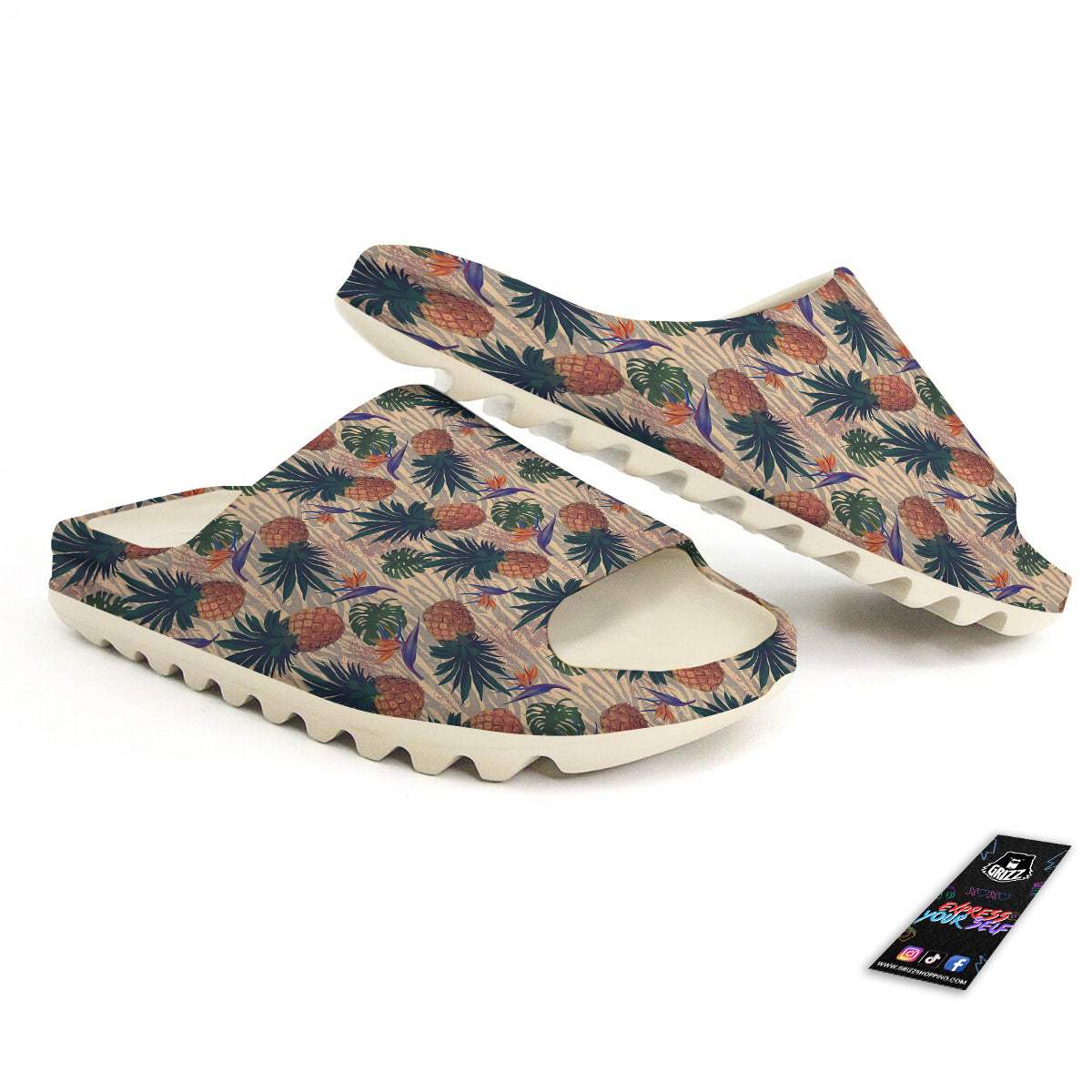 Pineapple Zebra Beige Print Pattern Sandals-grizzshop