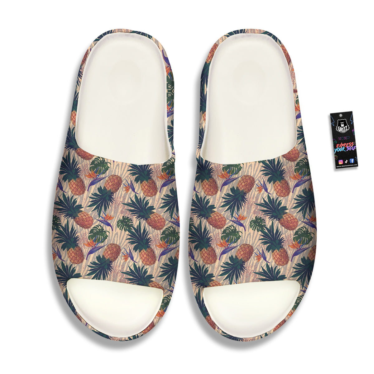 Pineapple Zebra Beige Print Pattern Sandals-grizzshop