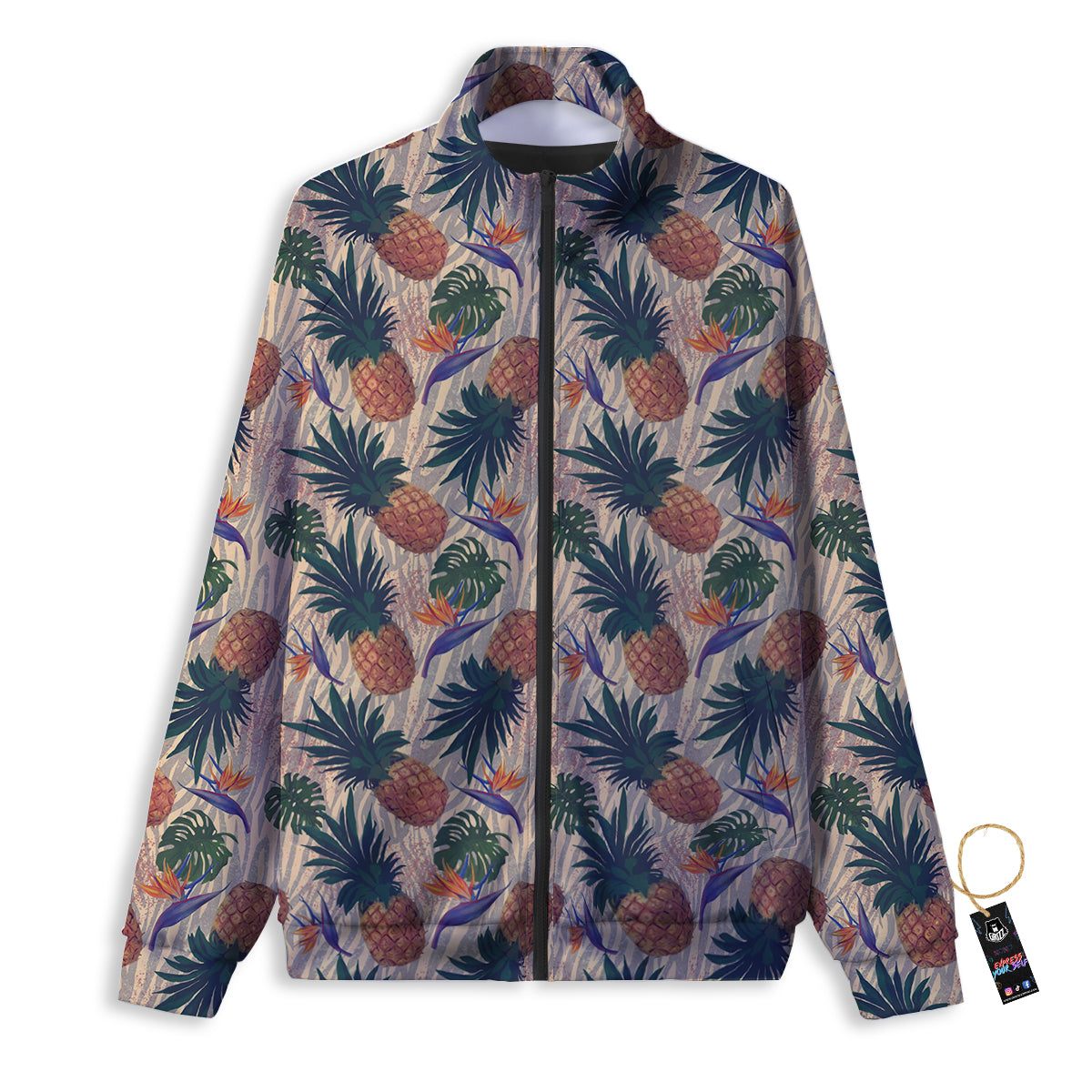 Pineapple Zebra Beige Print Pattern Track Jacket-grizzshop