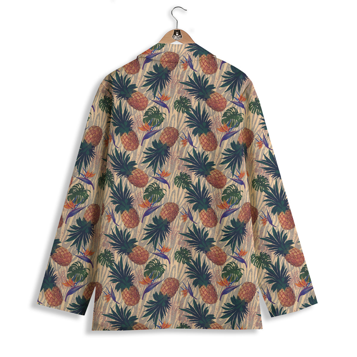 Pineapple Zebra Beige Print Pattern Women's Blazer-grizzshop