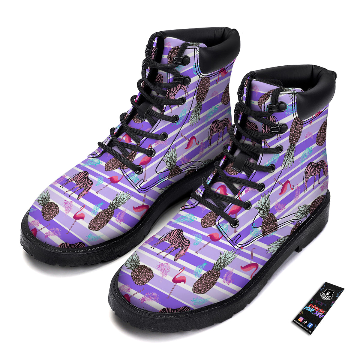 Pineapple Zebra Vintage Print Pattern Boots-grizzshop