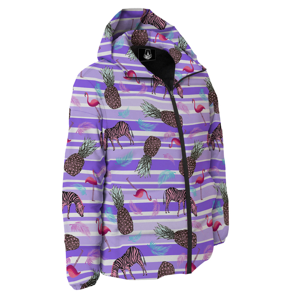 Pineapple Zebra Vintage Print Pattern Down Jacket-grizzshop