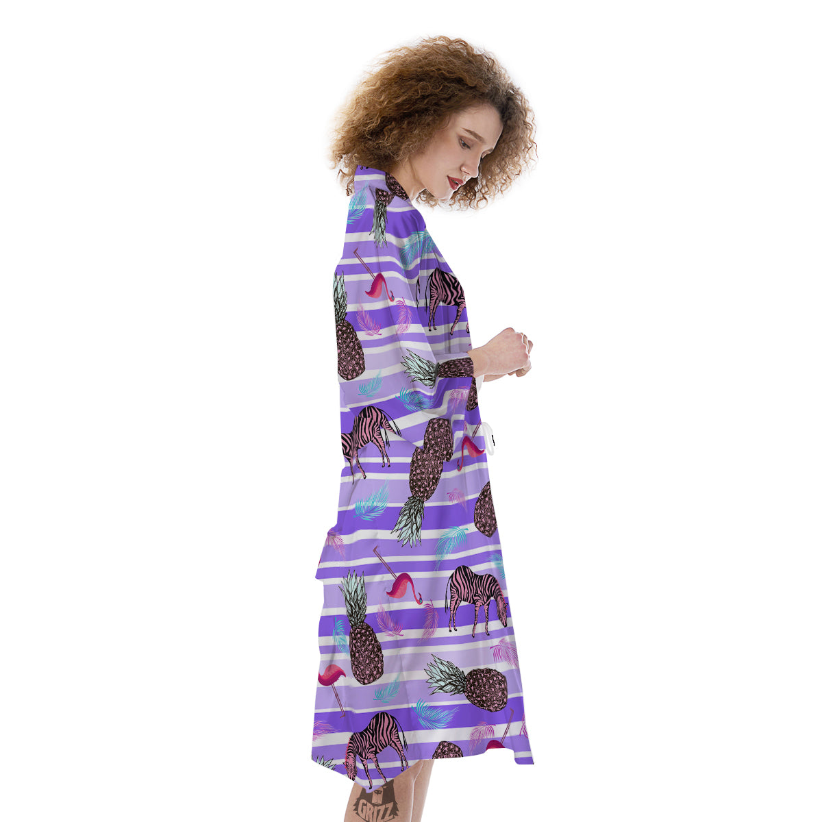 Pineapple Zebra Vintage Print Pattern Kimono-grizzshop
