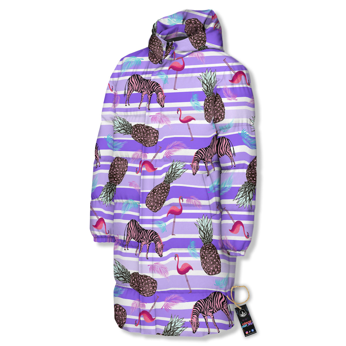 Pineapple Zebra Vintage Print Pattern Long Down Jacket-grizzshop