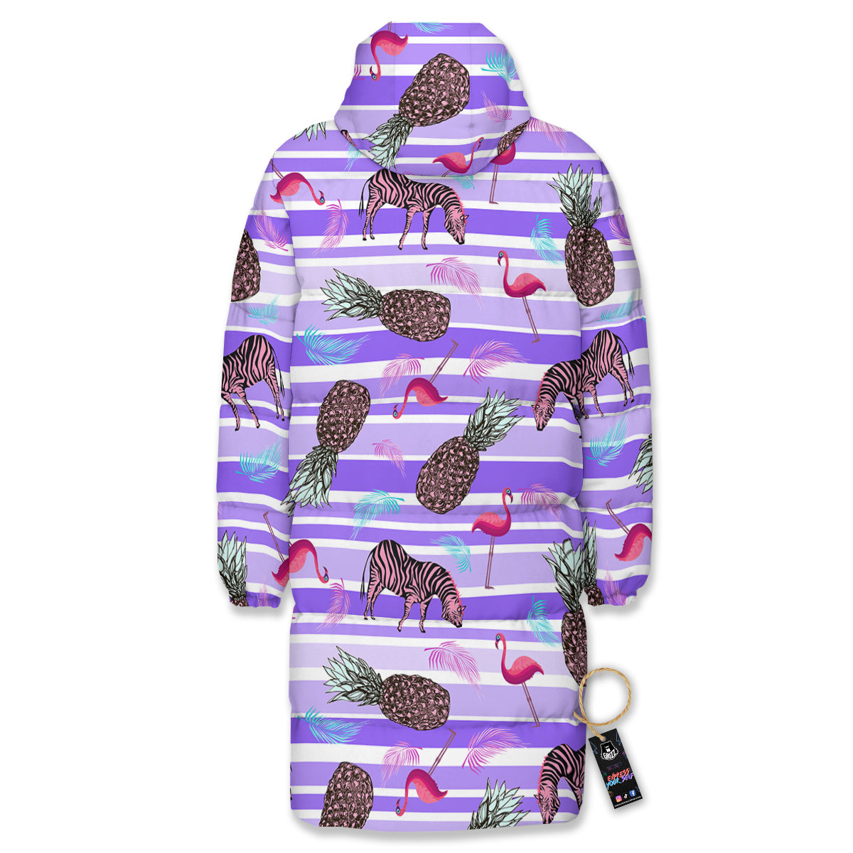 Pineapple Zebra Vintage Print Pattern Long Down Jacket-grizzshop