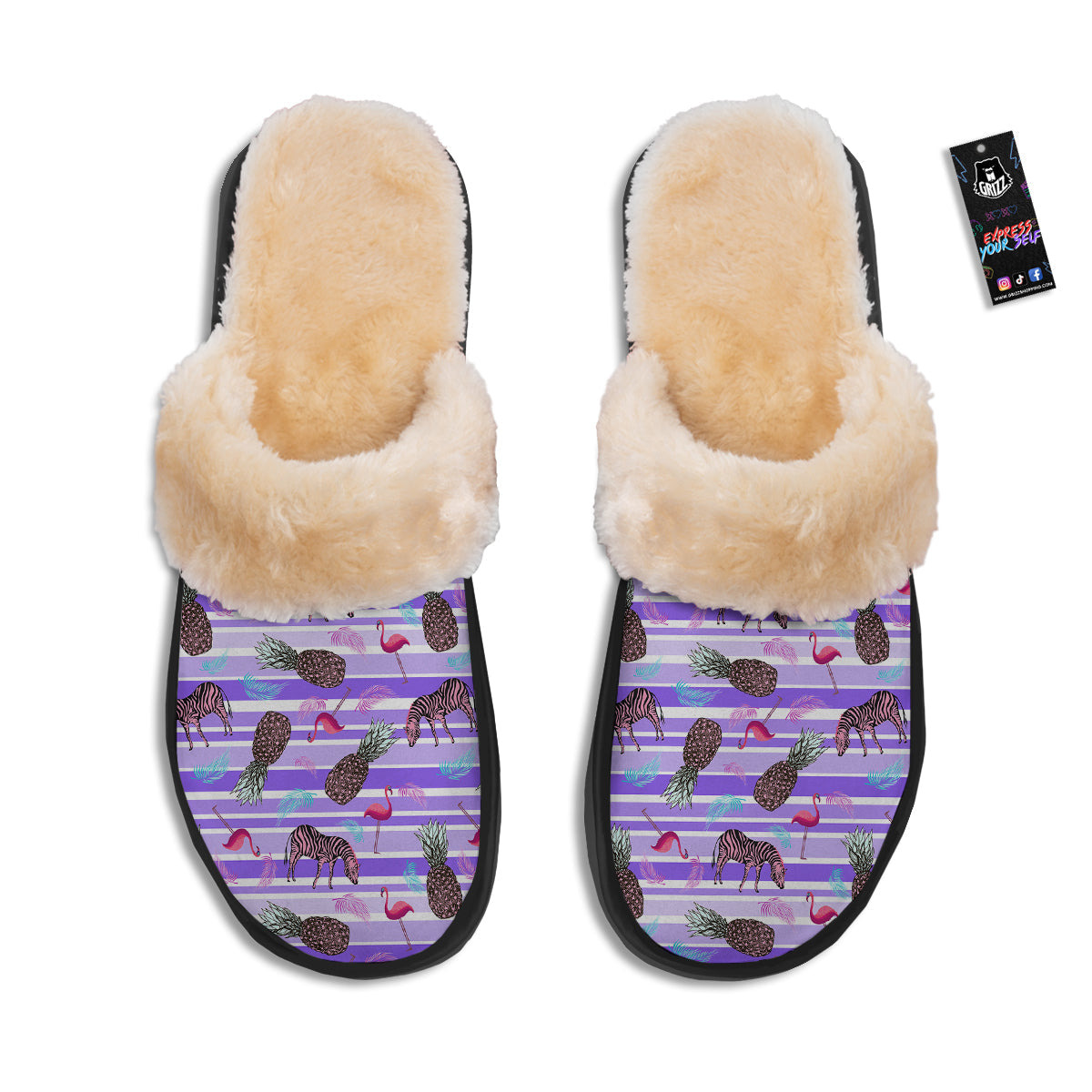 Pineapple Zebra Vintage Print Pattern Slippers-grizzshop