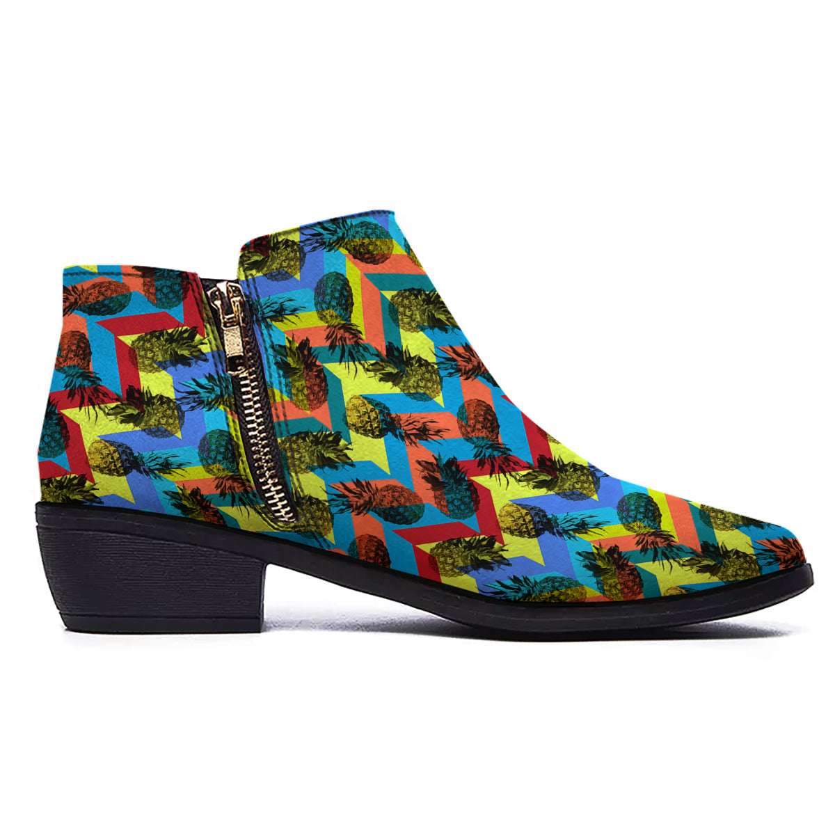 Pineapple Zigzag Print Pattern Ankle Boots-grizzshop
