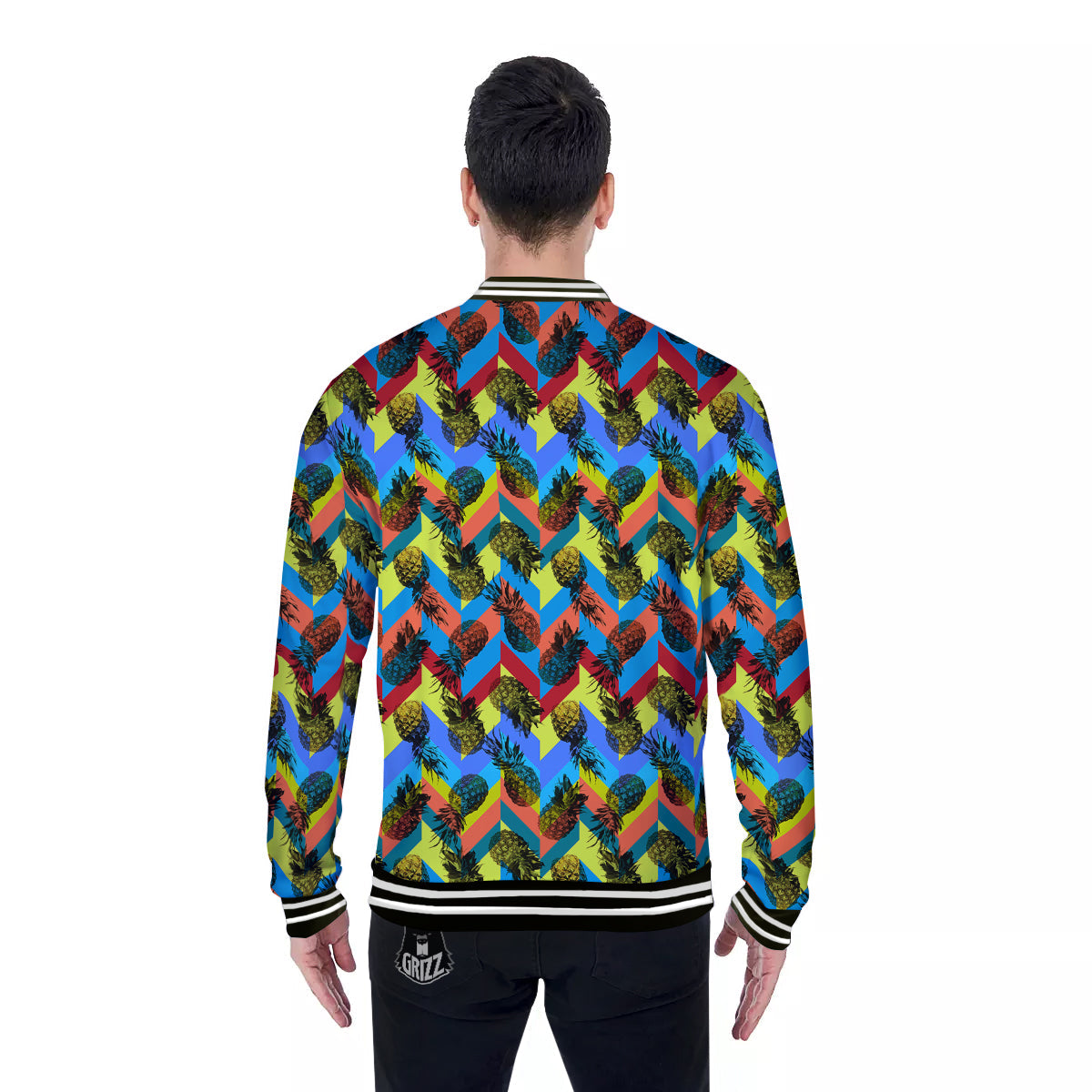 Pineapple Zigzag Print Pattern Baseball Jacket-grizzshop