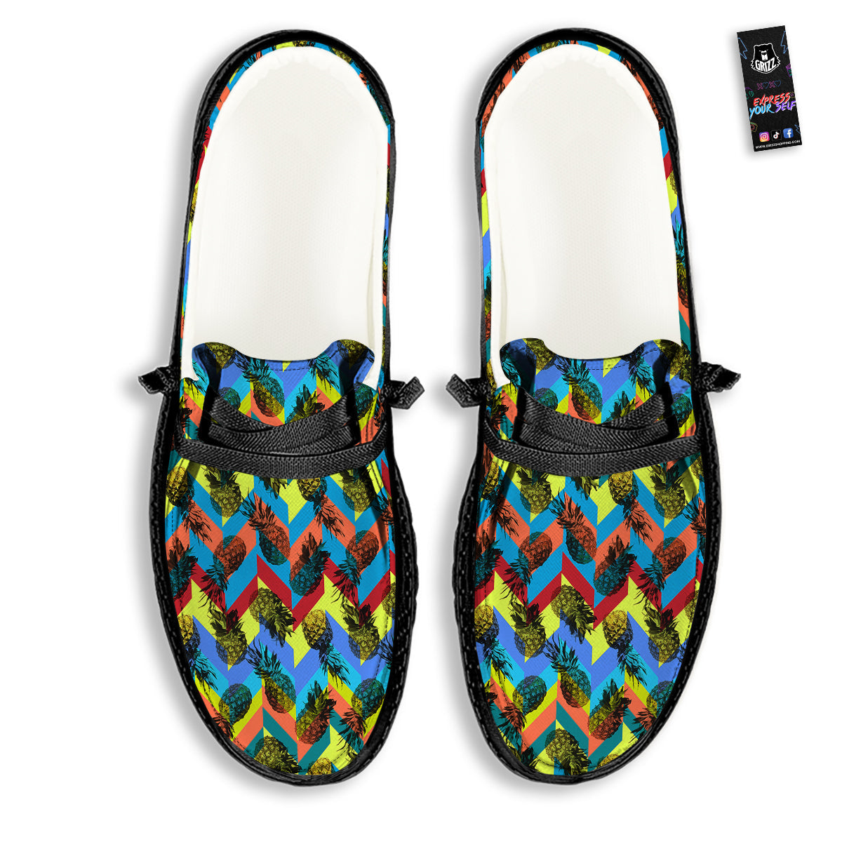 Pineapple Zigzag Print Pattern Black Loafers-grizzshop