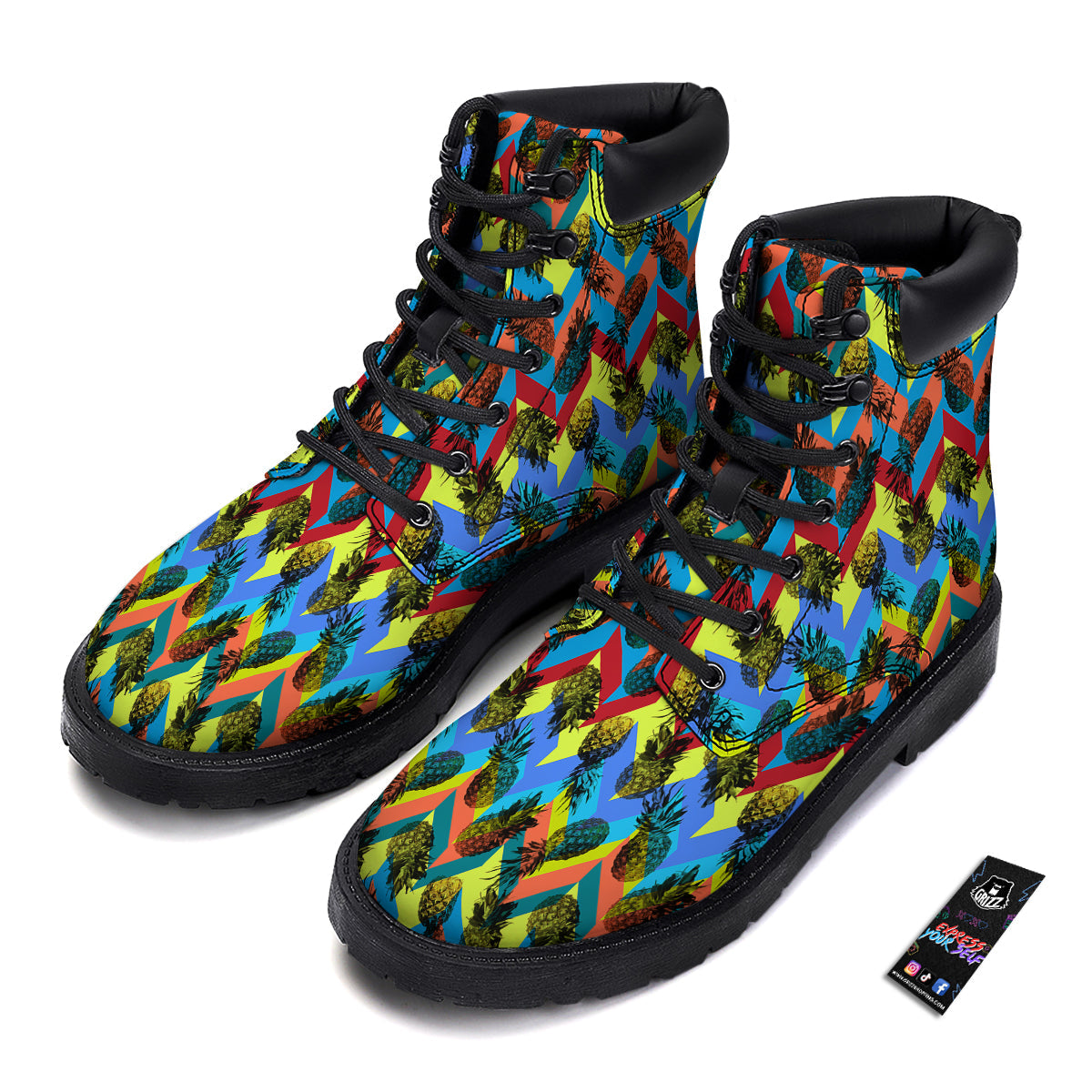 Pineapple Zigzag Print Pattern Boots-grizzshop