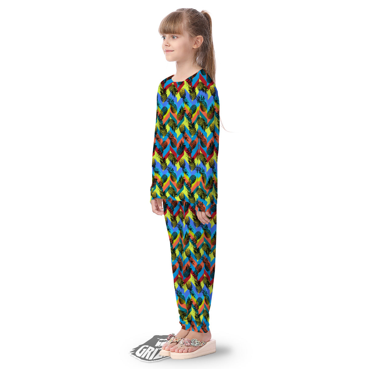 Pineapple Zigzag Print Pattern Kid's Pajamas-grizzshop