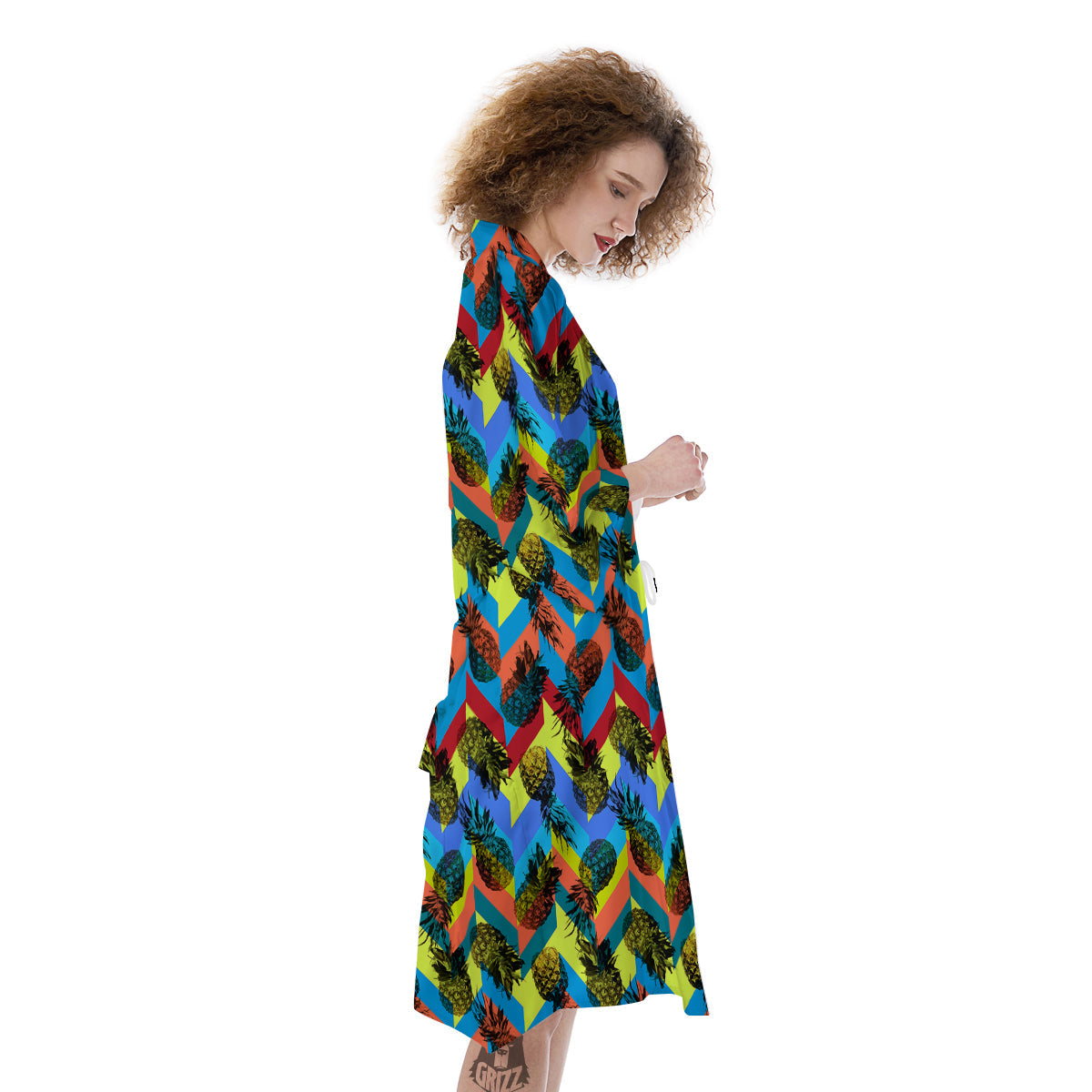 Pineapple Zigzag Print Pattern Kimono-grizzshop