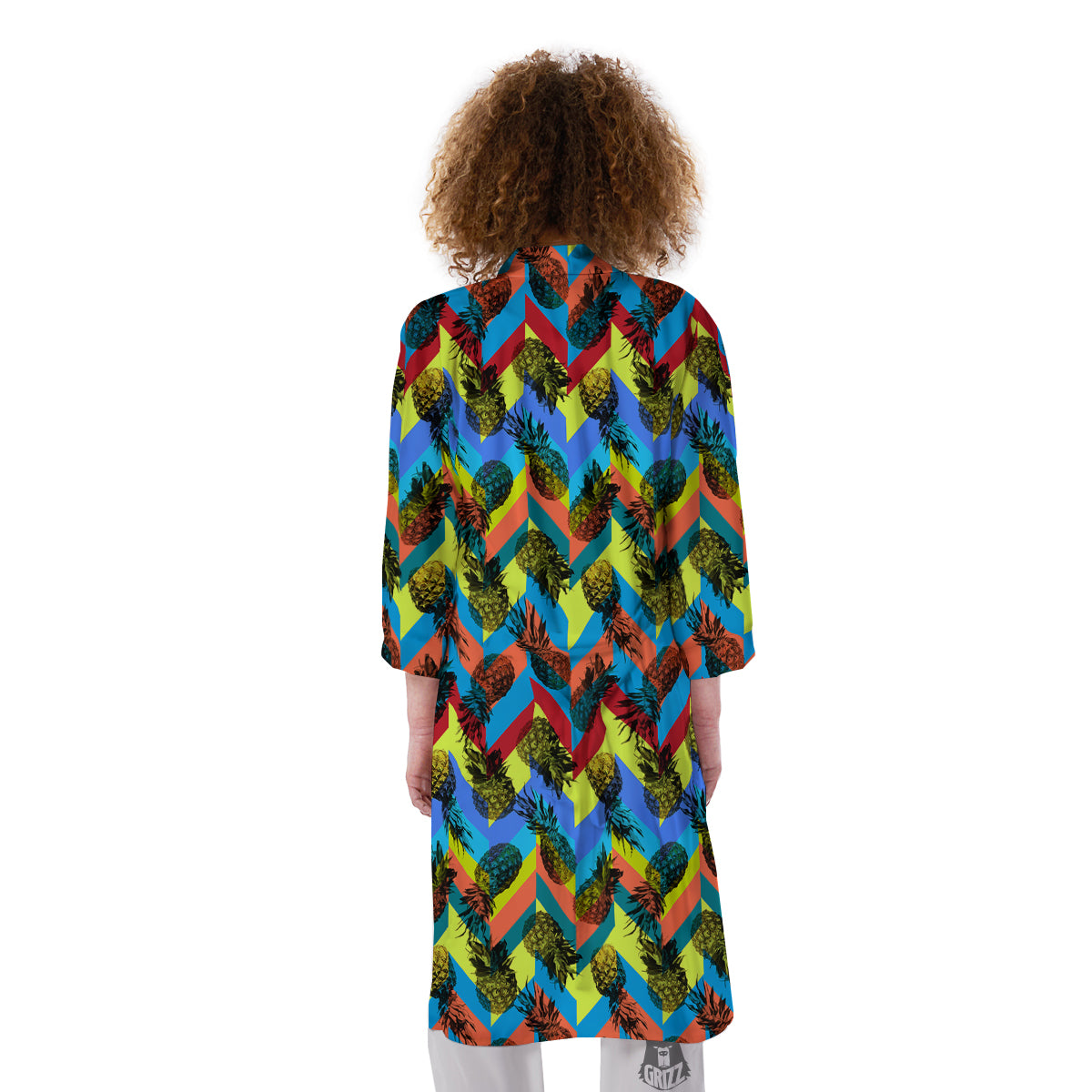 Pineapple Zigzag Print Pattern Kimono-grizzshop