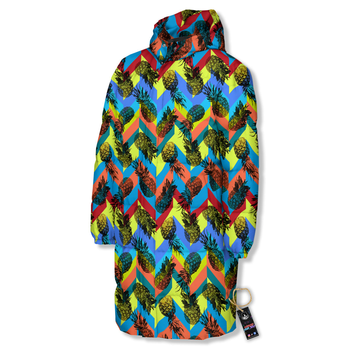 Pineapple Zigzag Print Pattern Long Down Jacket-grizzshop