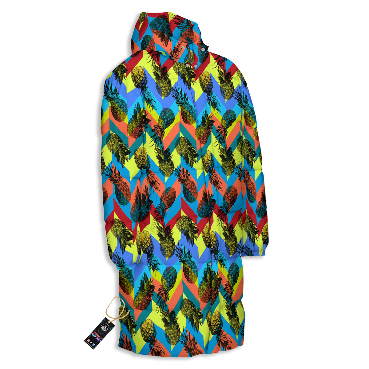 Pineapple Zigzag Print Pattern Long Down Jacket-grizzshop