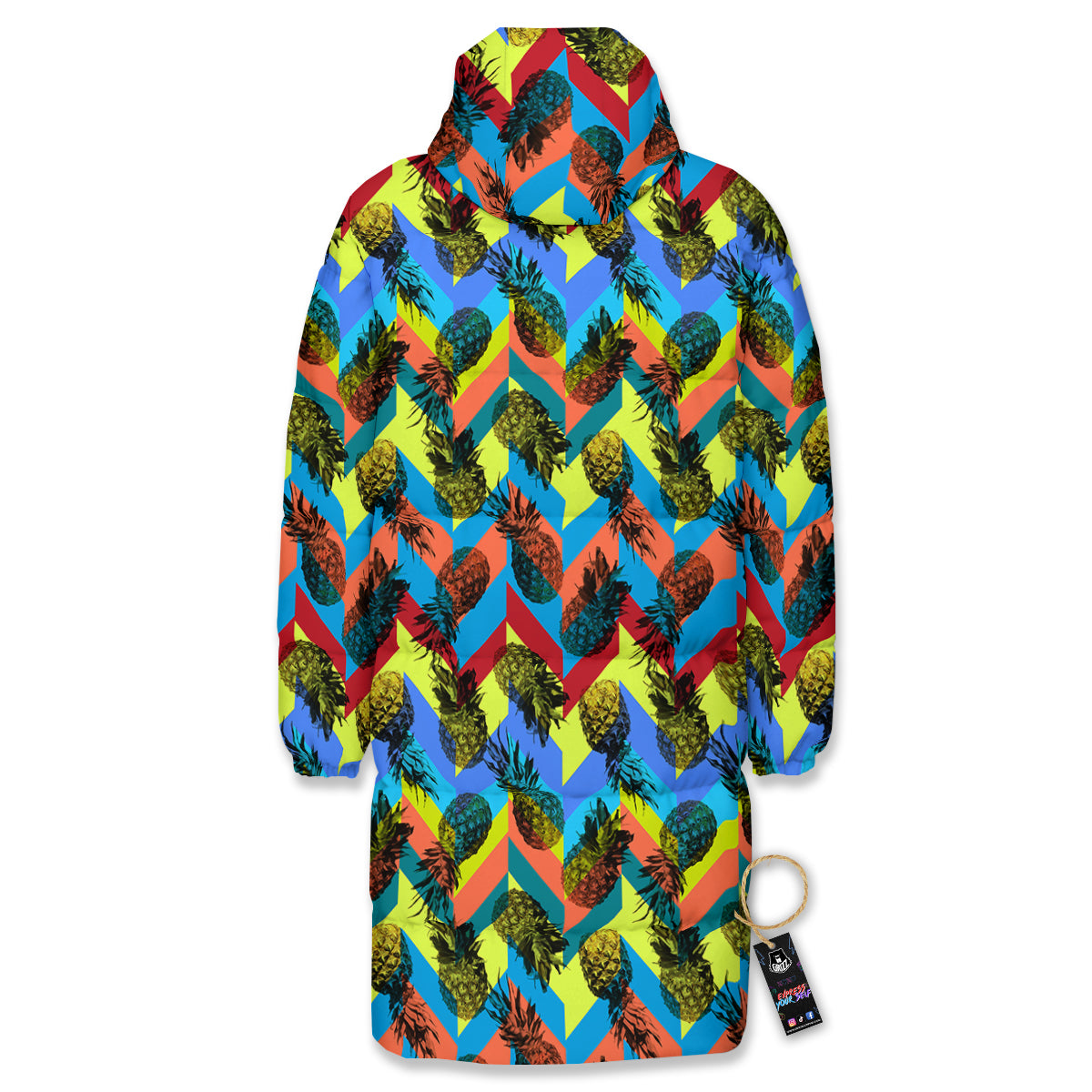 Pineapple Zigzag Print Pattern Long Down Jacket-grizzshop