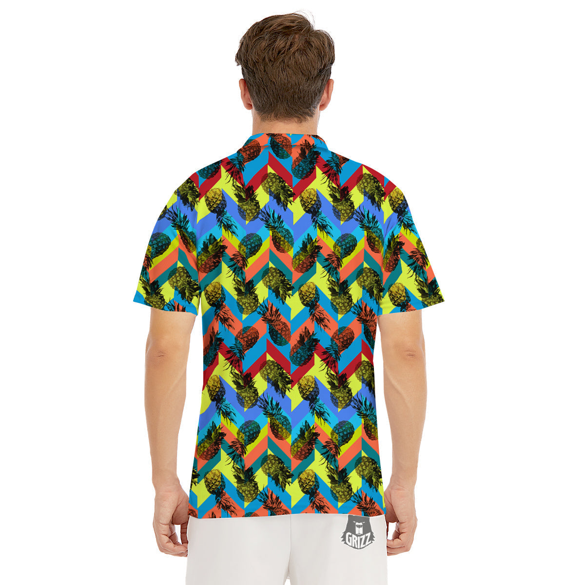 Pineapple Zigzag Print Pattern Men's Golf Shirts-grizzshop