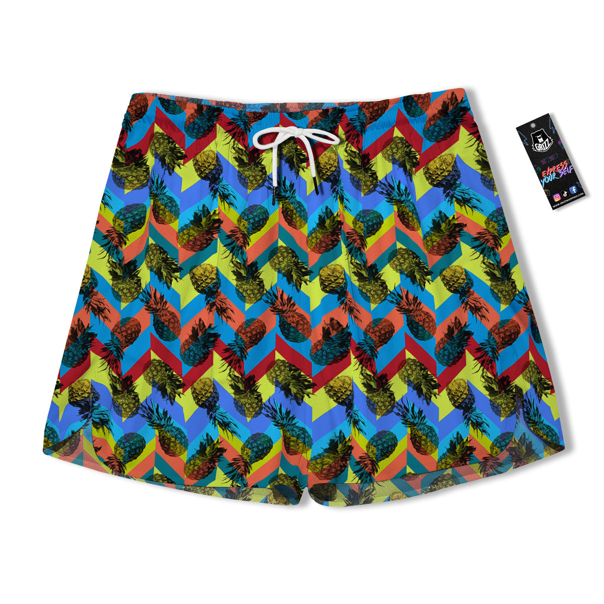 Pineapple Zigzag Print Pattern Men's Running Shorts-grizzshop