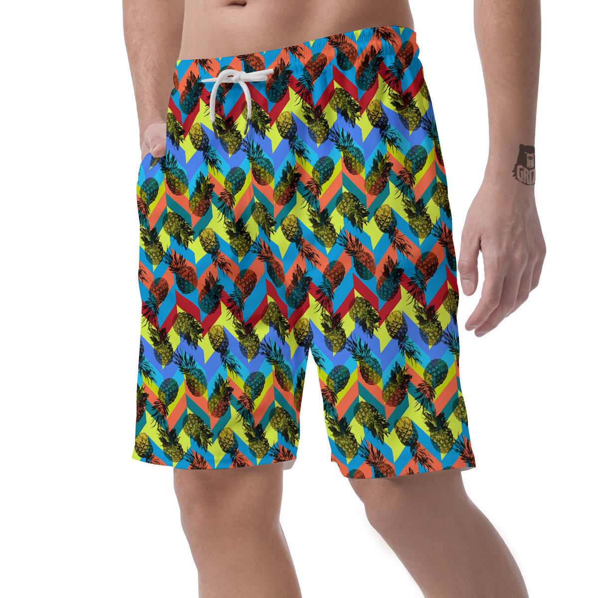 Pineapple Zigzag Print Pattern Men's Shorts-grizzshop