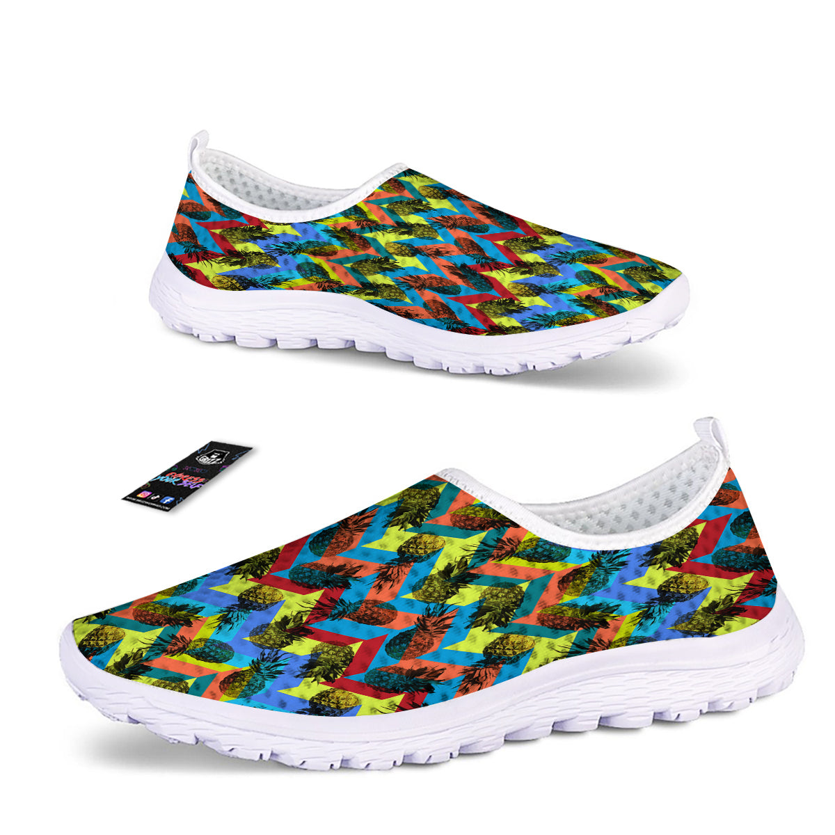 Pineapple Zigzag Print Pattern Nurse Shoes-grizzshop